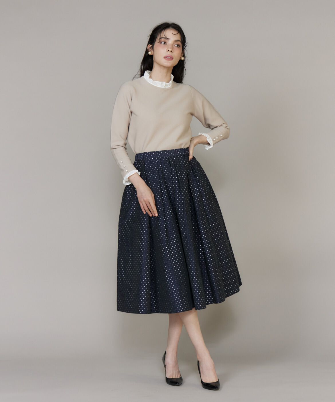 Maglie le cassetto「《大きいサイズ》フリルドッキングニットプルオーバー」|ニット・セーター|