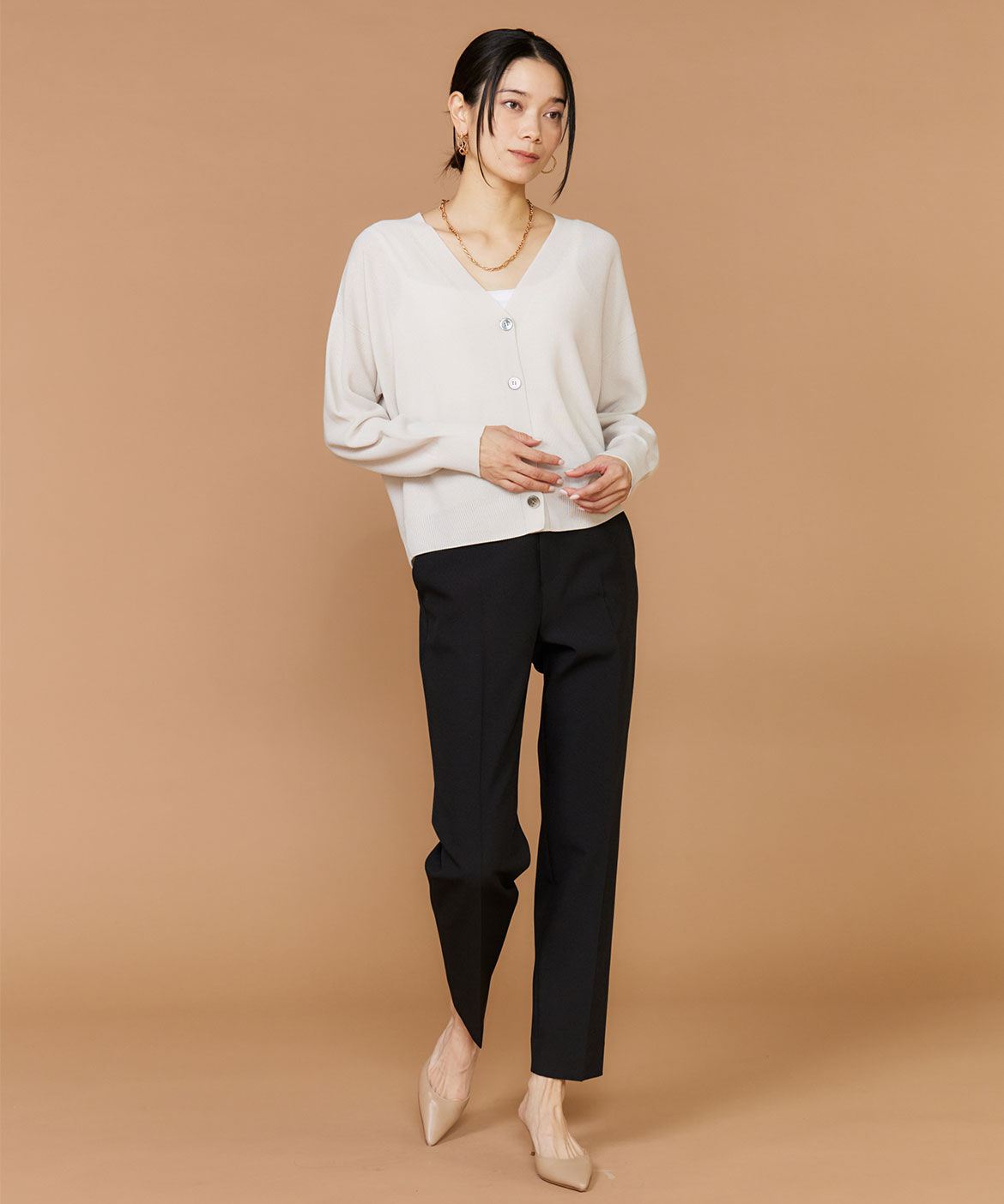 INED「《大きいサイズ》Vネックカーディガン《Cuoo》」|カーディガン|