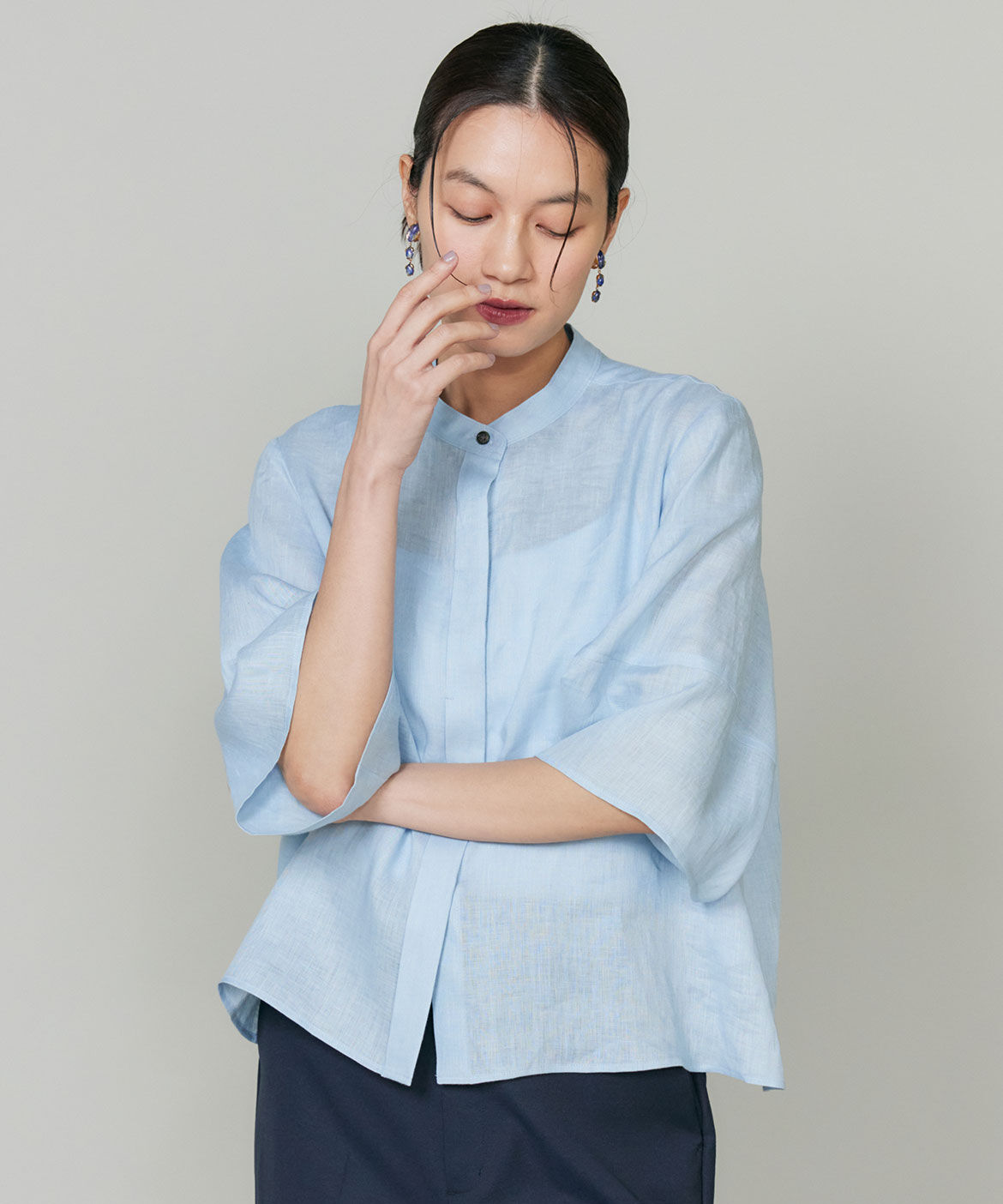 INED「《大きいサイズ》リネンコクーンスリーブブラウス」|シャツ・ブラウス|サックス3