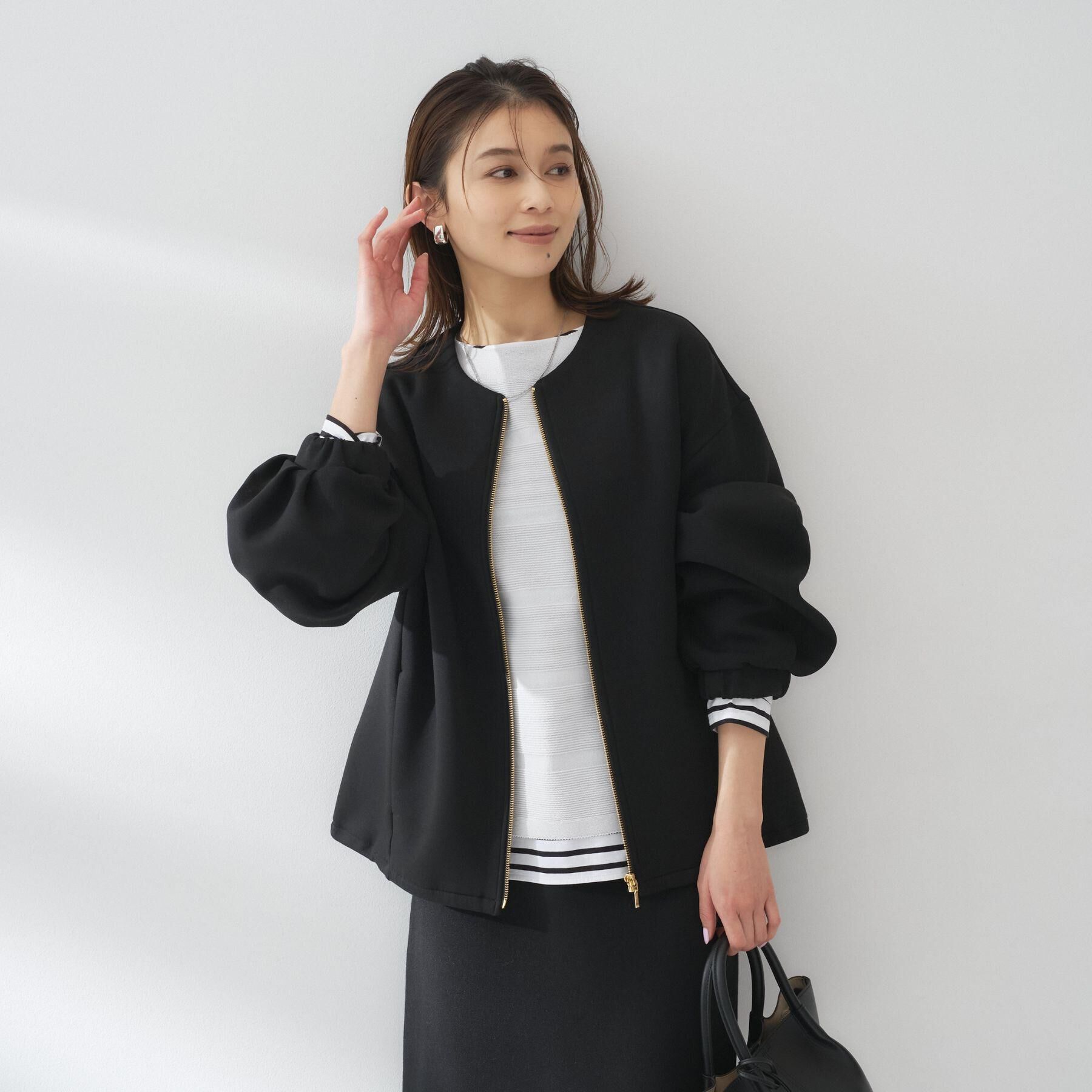 UNTITLED「【春アウター/ゆったり】ダンボールジップブルゾン」|ブルゾン・スタジャン|ブラック(019)