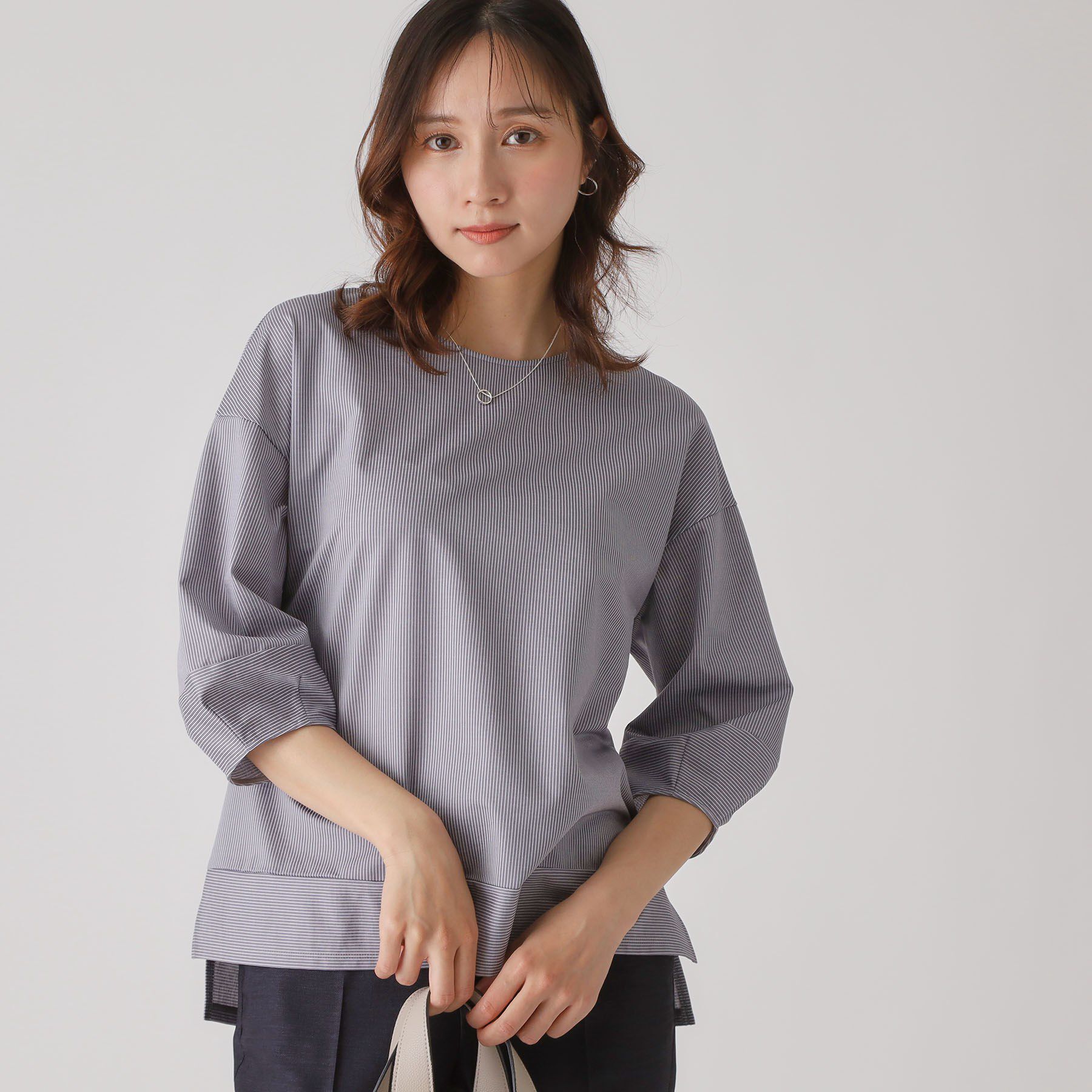 COUP DE CHANCE「【洗える／日本製／】ストライプ柄ジャージのトップス」|Tシャツ・カットソー|