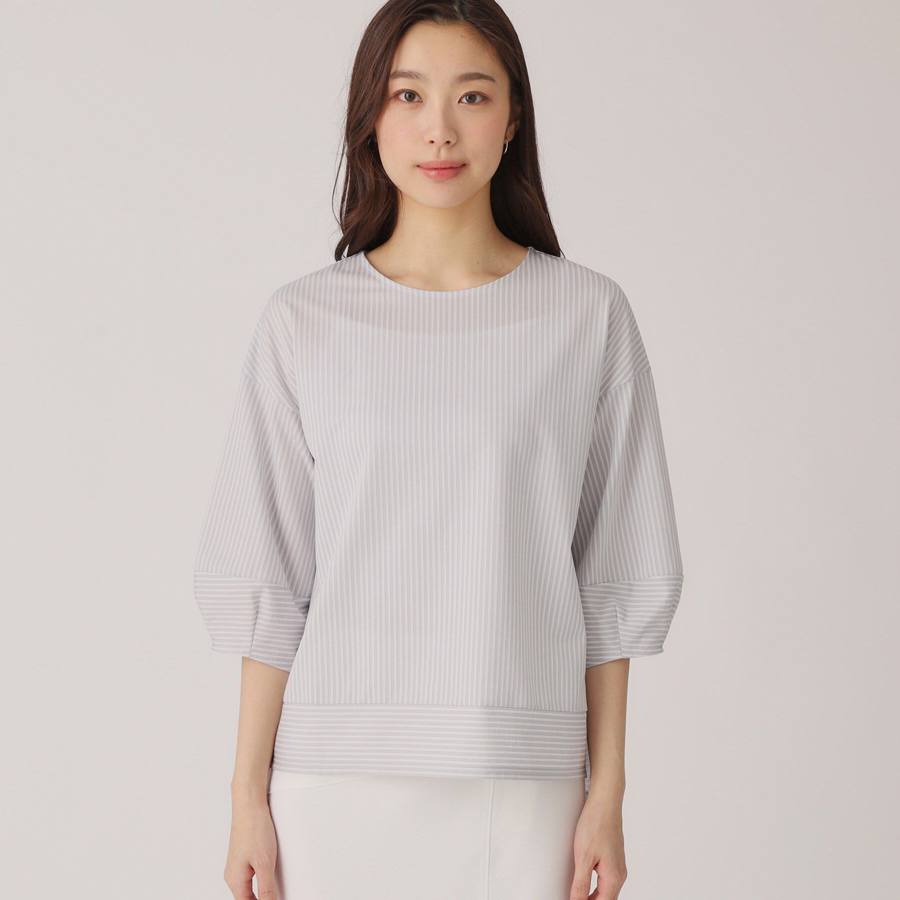 COUP DE CHANCE「【洗える／日本製／】ストライプ柄ジャージのトップス」|Tシャツ・カットソー|