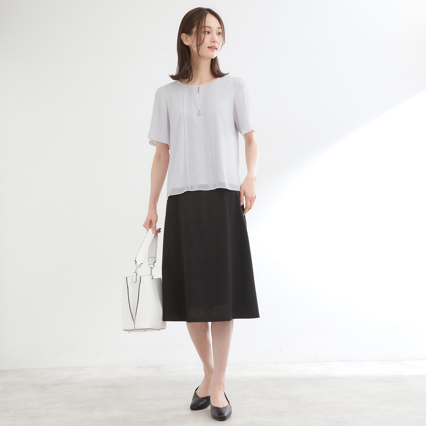 Reflect「【UVカット／接触冷感】五分袖シフォンブラウス」|シャツ・ブラウス|