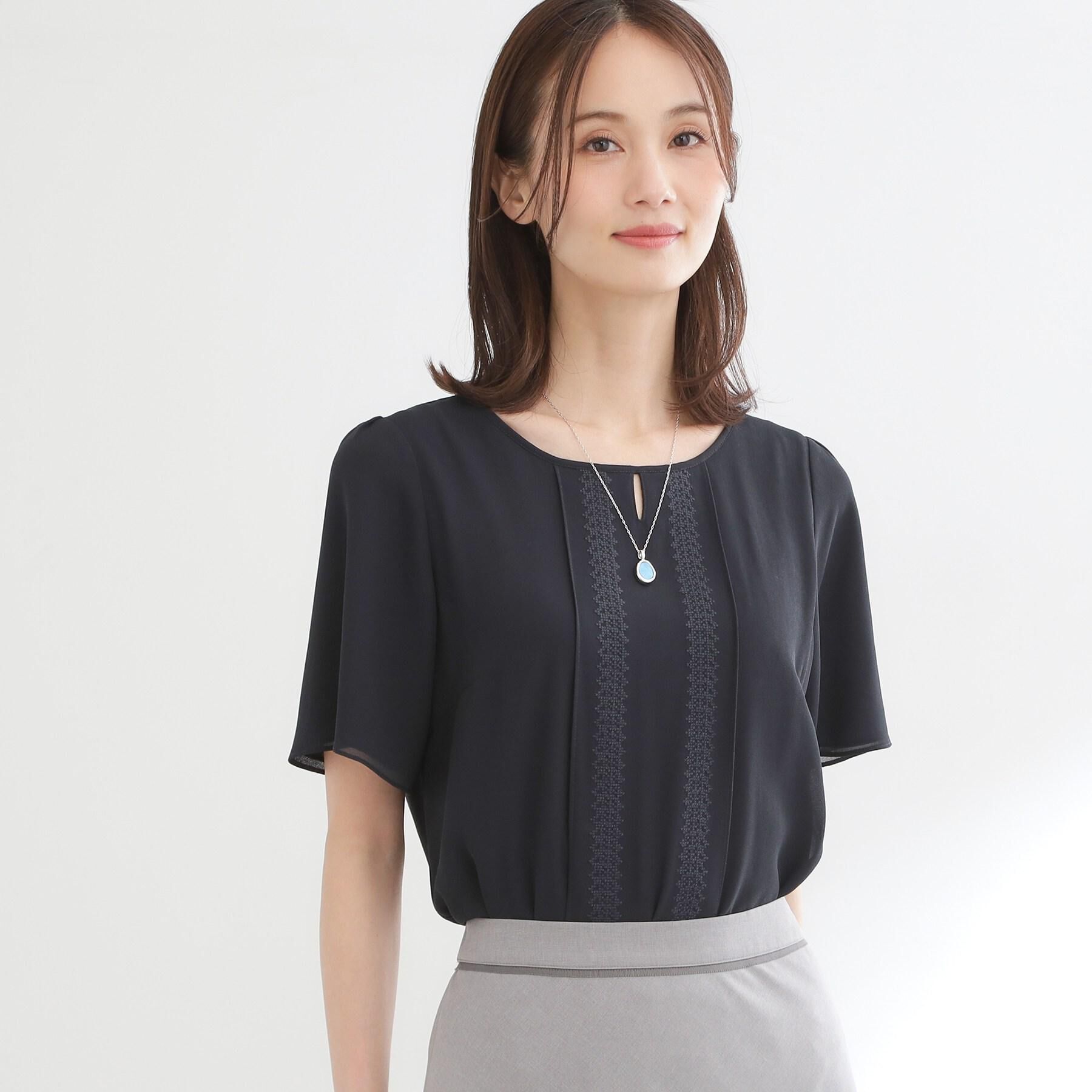 Reflect「【UVカット／接触冷感】五分袖シフォンブラウス」|シャツ・ブラウス|ネイビー(094)