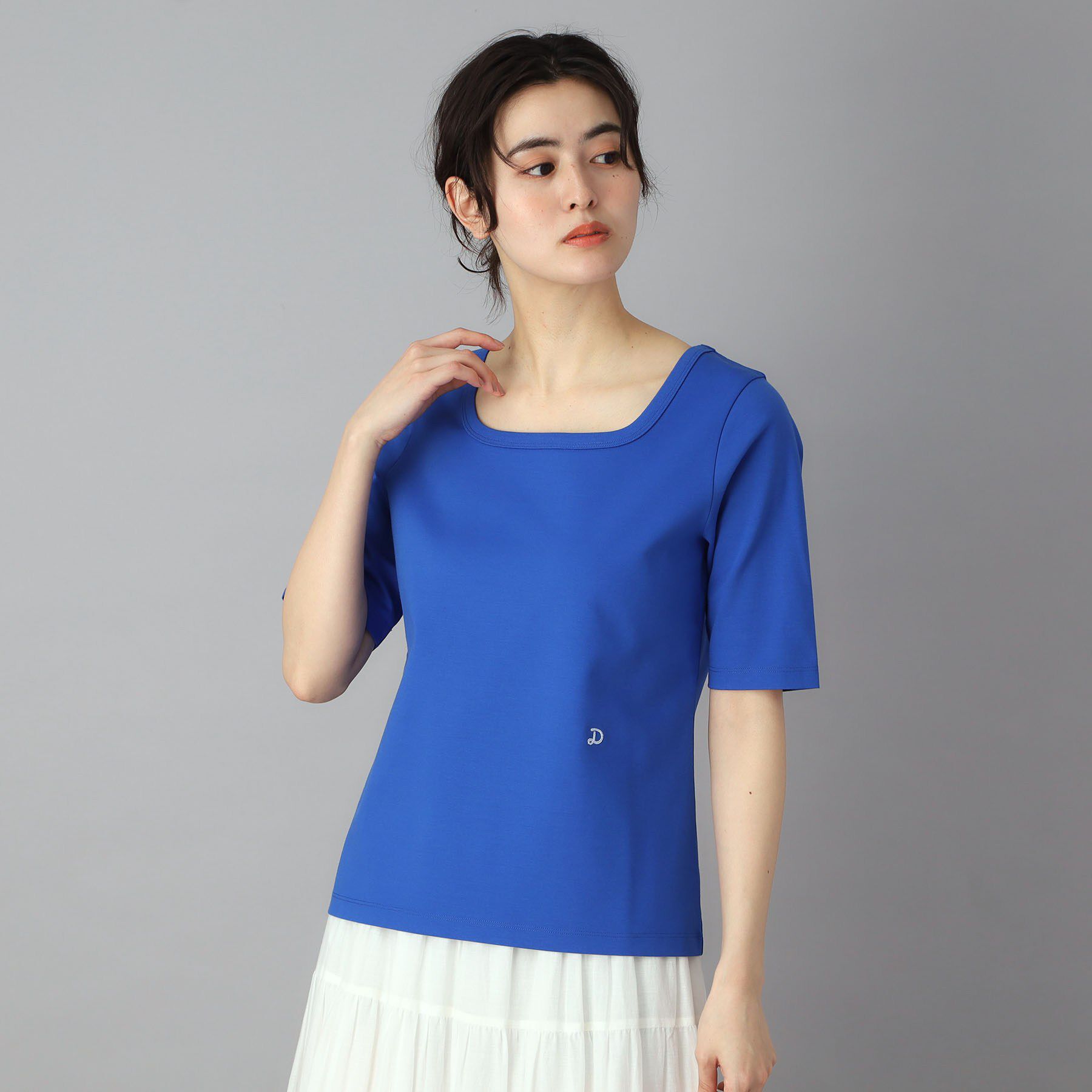 DRESSTERIOR「【接触冷感/UVカット/抗菌防臭/しわ防止】COOL DEODORANT JERSEY スクエアネッ」|Tシャツ・カットソー|ブルー(093)