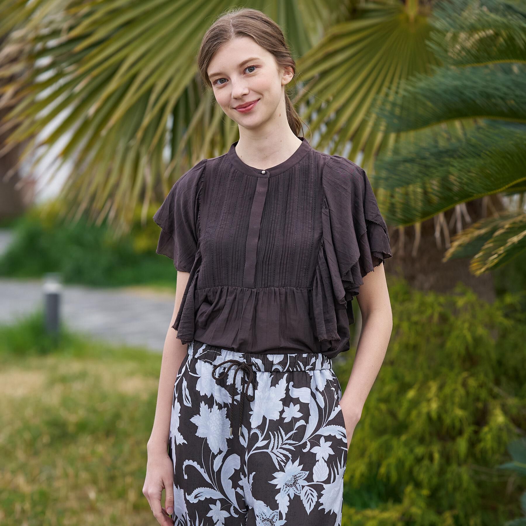 DRESSTERIOR「コットンシルク ラッフルスリーブ ブラウス」|シャツ・ブラウス|