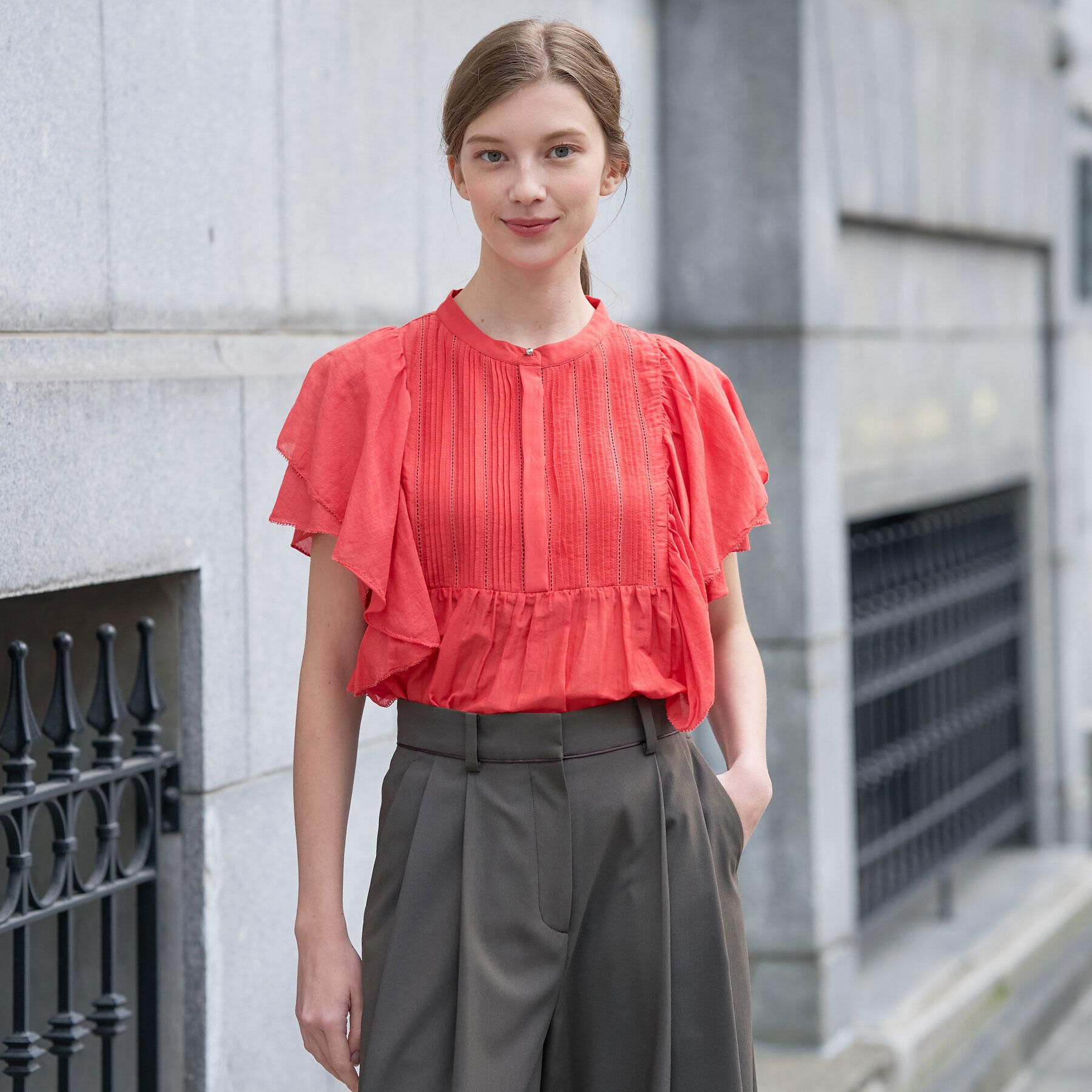 DRESSTERIOR「コットンシルク ラッフルスリーブ ブラウス」|シャツ・ブラウス|