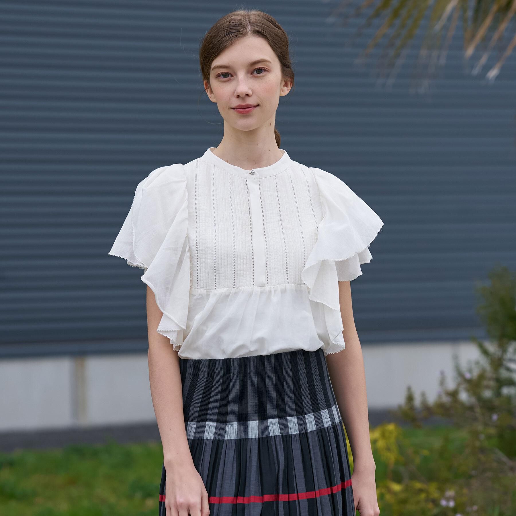 DRESSTERIOR「コットンシルク ラッフルスリーブ ブラウス」|シャツ・ブラウス|