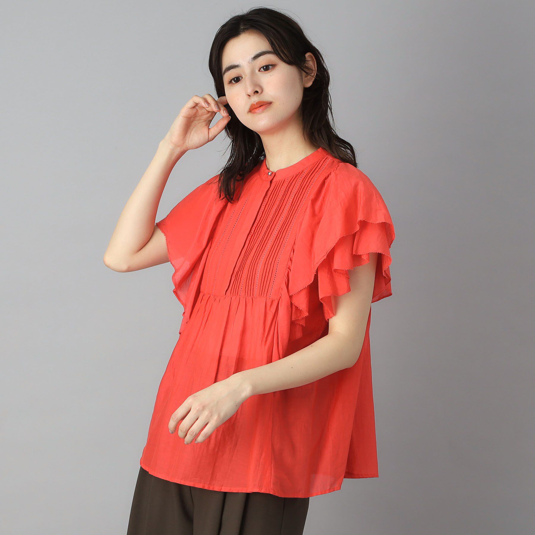 DRESSTERIOR「コットンシルク ラッフルスリーブ ブラウス」|シャツ・ブラウス|