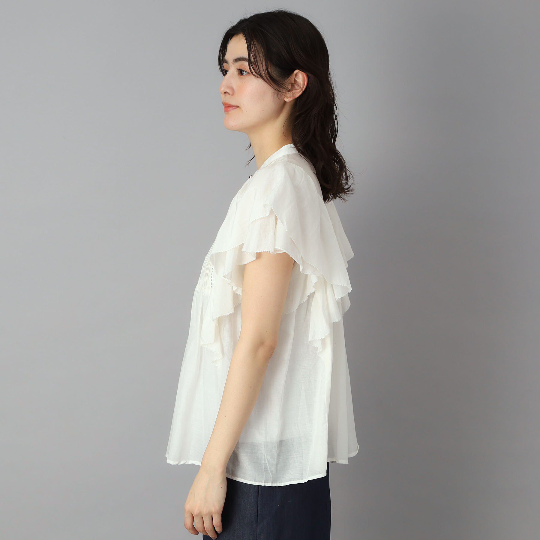 DRESSTERIOR「コットンシルク ラッフルスリーブ ブラウス」|シャツ・ブラウス|