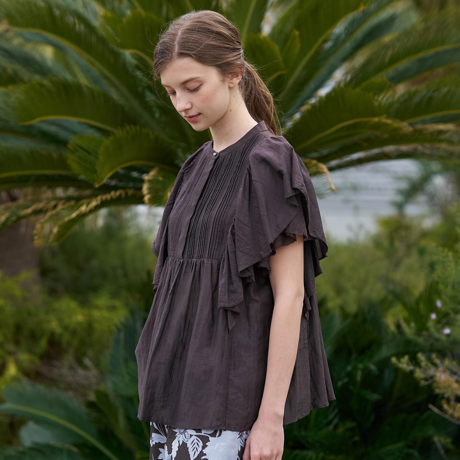 DRESSTERIOR「コットンシルク ラッフルスリーブ ブラウス」|シャツ・ブラウス|