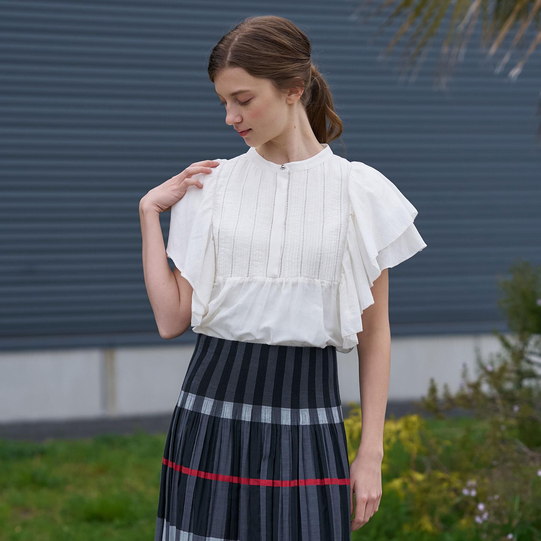 DRESSTERIOR「コットンシルク ラッフルスリーブ ブラウス」|シャツ・ブラウス|