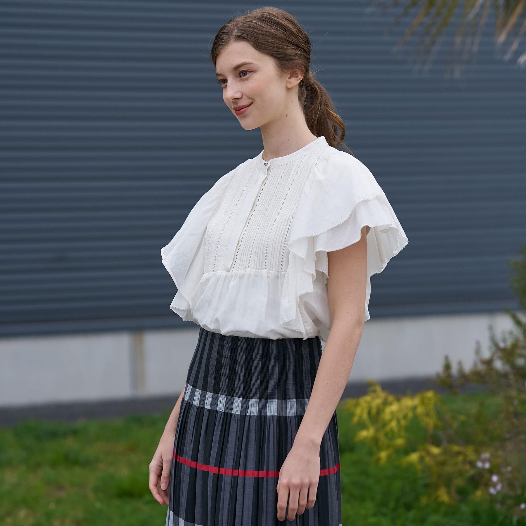 DRESSTERIOR「コットンシルク ラッフルスリーブ ブラウス」|シャツ・ブラウス|