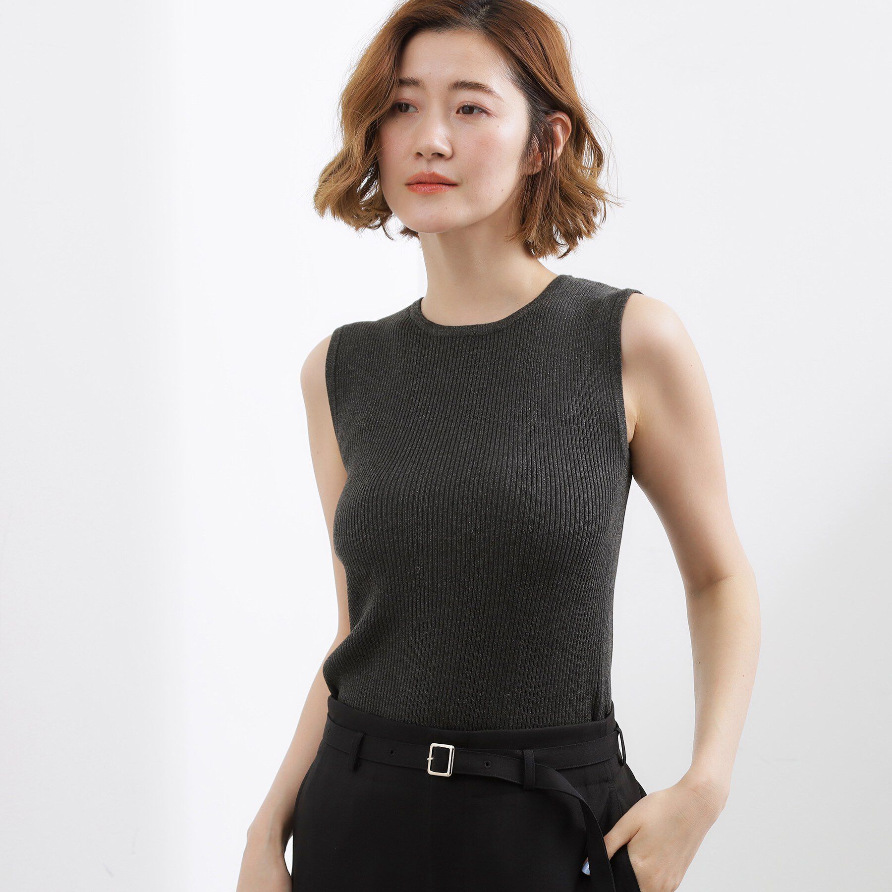 grove「リブラメニットタンク」|キャミソール|チャコールグレー(0