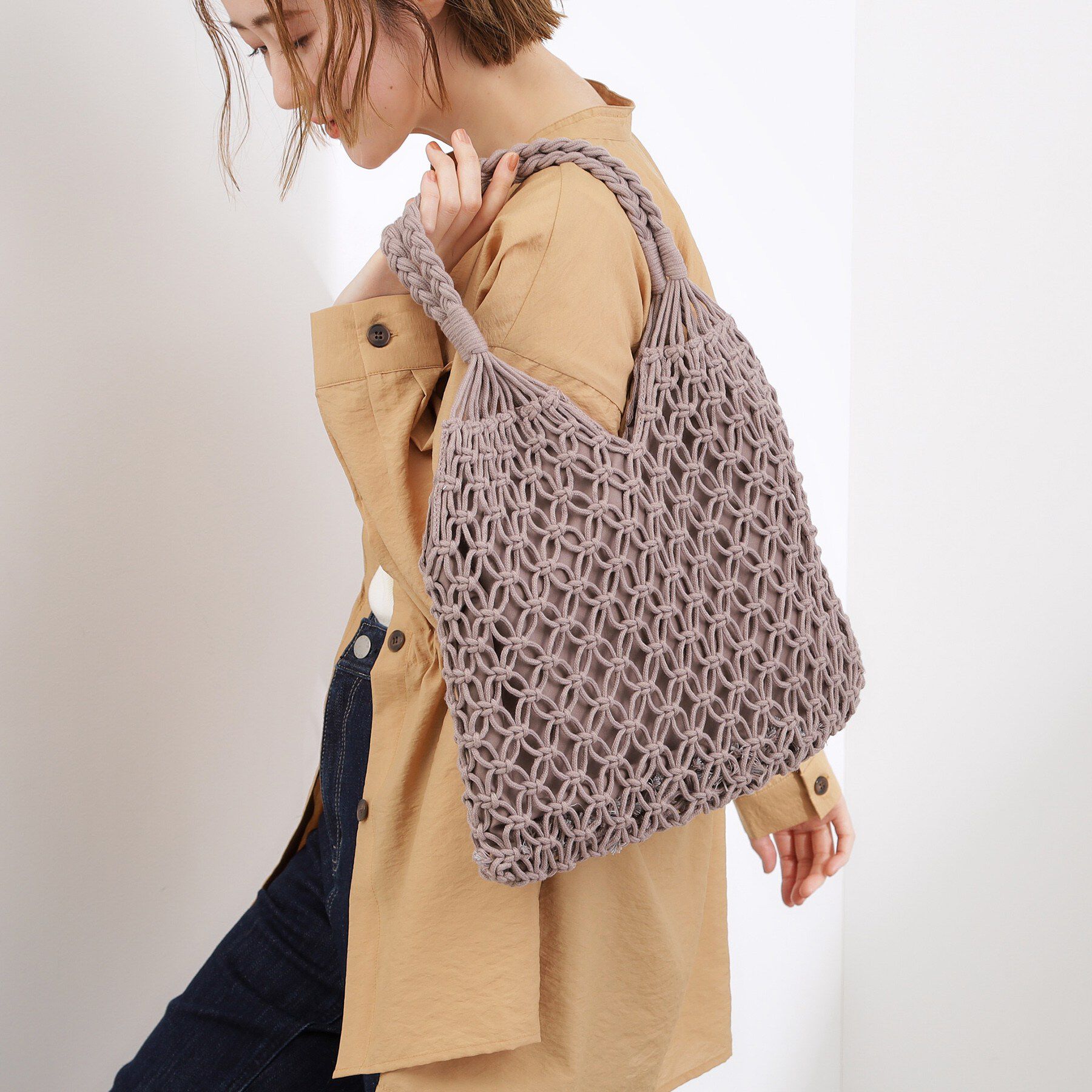 grove「マクラメトート」|トートバッグ|チャコールグレー(0