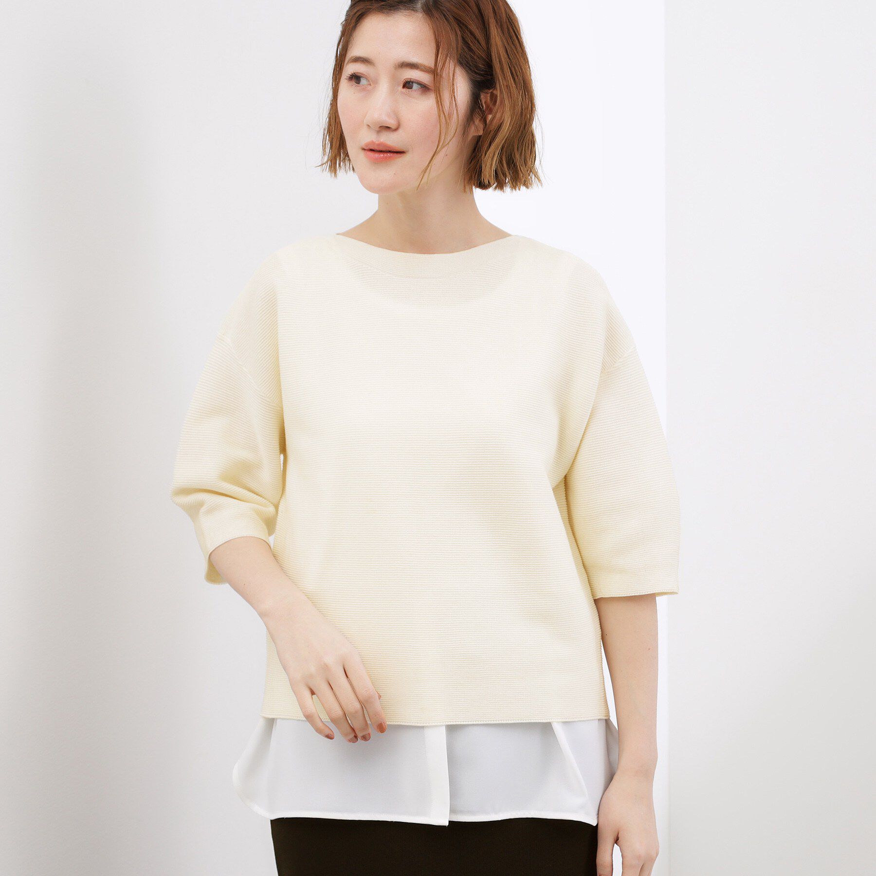 grove「【貴島明日香さん着用／洗濯機で洗える】レイヤードにもおすすめ、軽やかクロップドニット」|ニット・セーター|オフホワイト(003