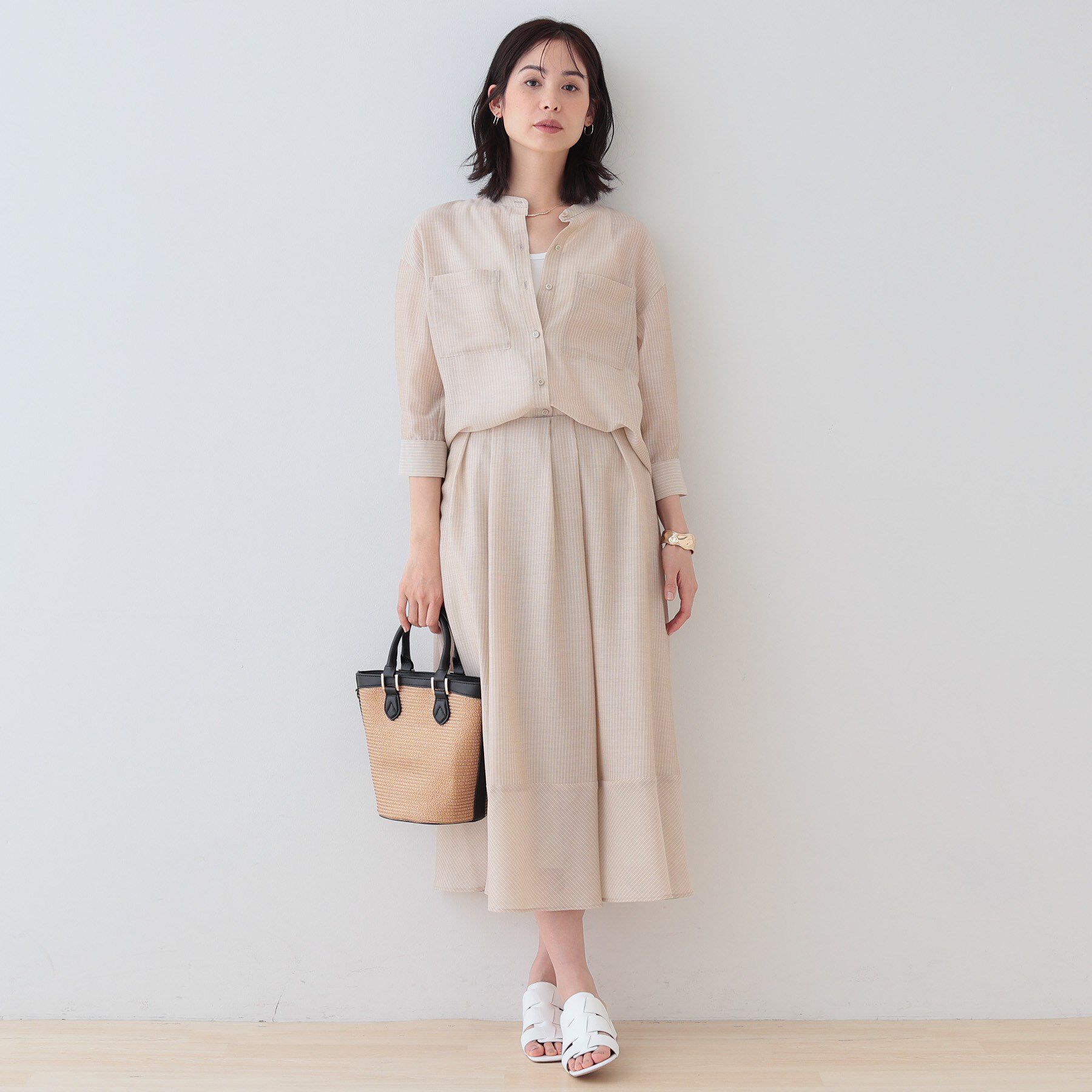 INDIVI「【洗える／エアリー素材】バンドカラーシャツ」|シャツ・ブラウス|