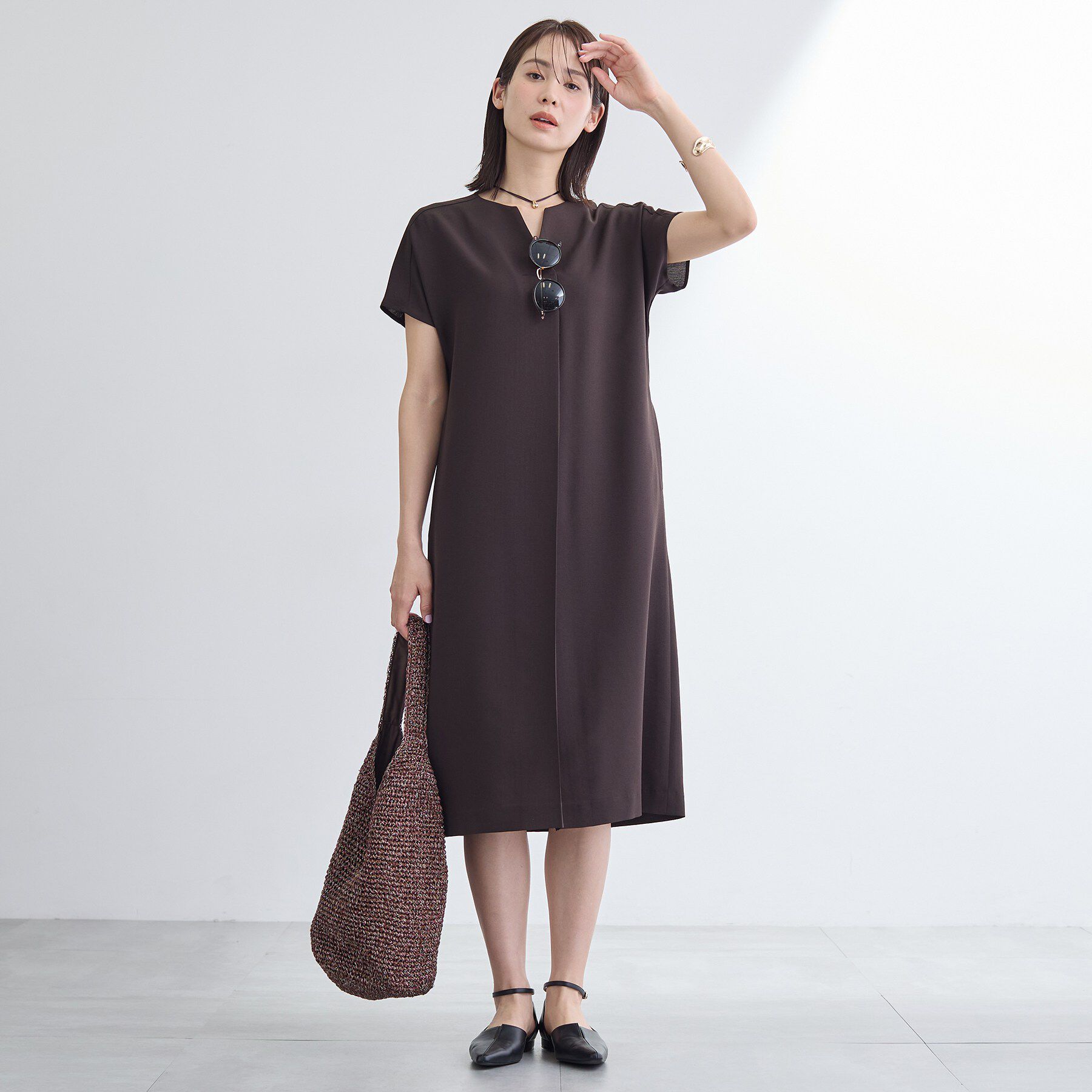 INDIVI「【洗える／UVケア／麻調】スキッパーワンピース」|ワンピース|