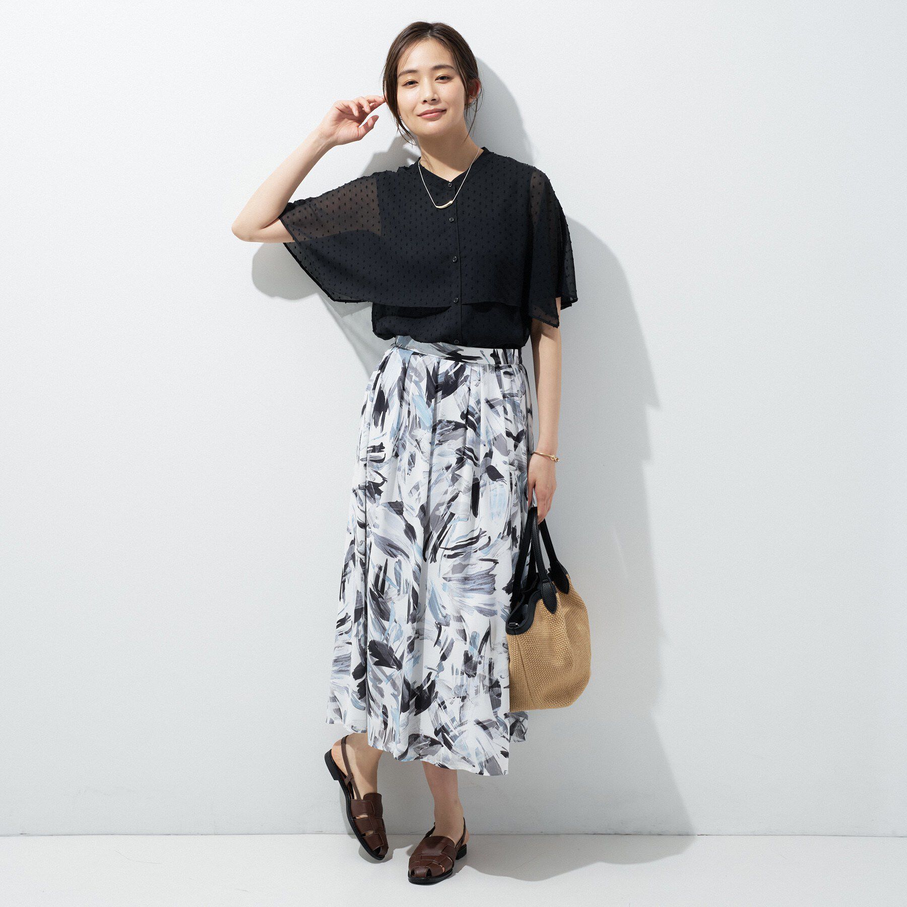 INDIVI「【洗える／ドットモチーフ】ケープスリーブブラウス」|シャツ・ブラウス|