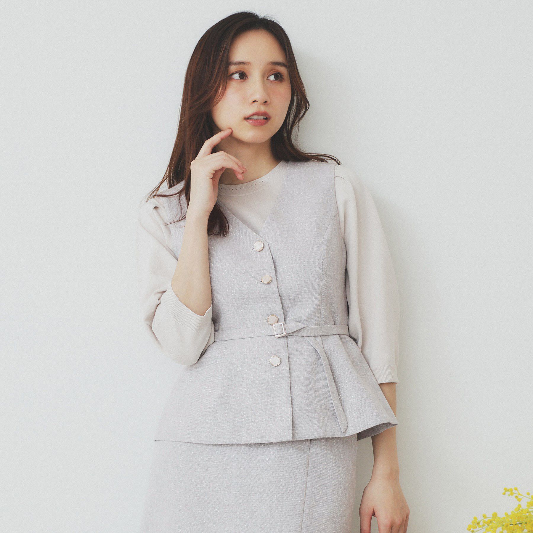 index「麻混ラメツイードペプラムジレ/セットアップ対応【洗濯機洗い可】」|ベスト・ジレ|