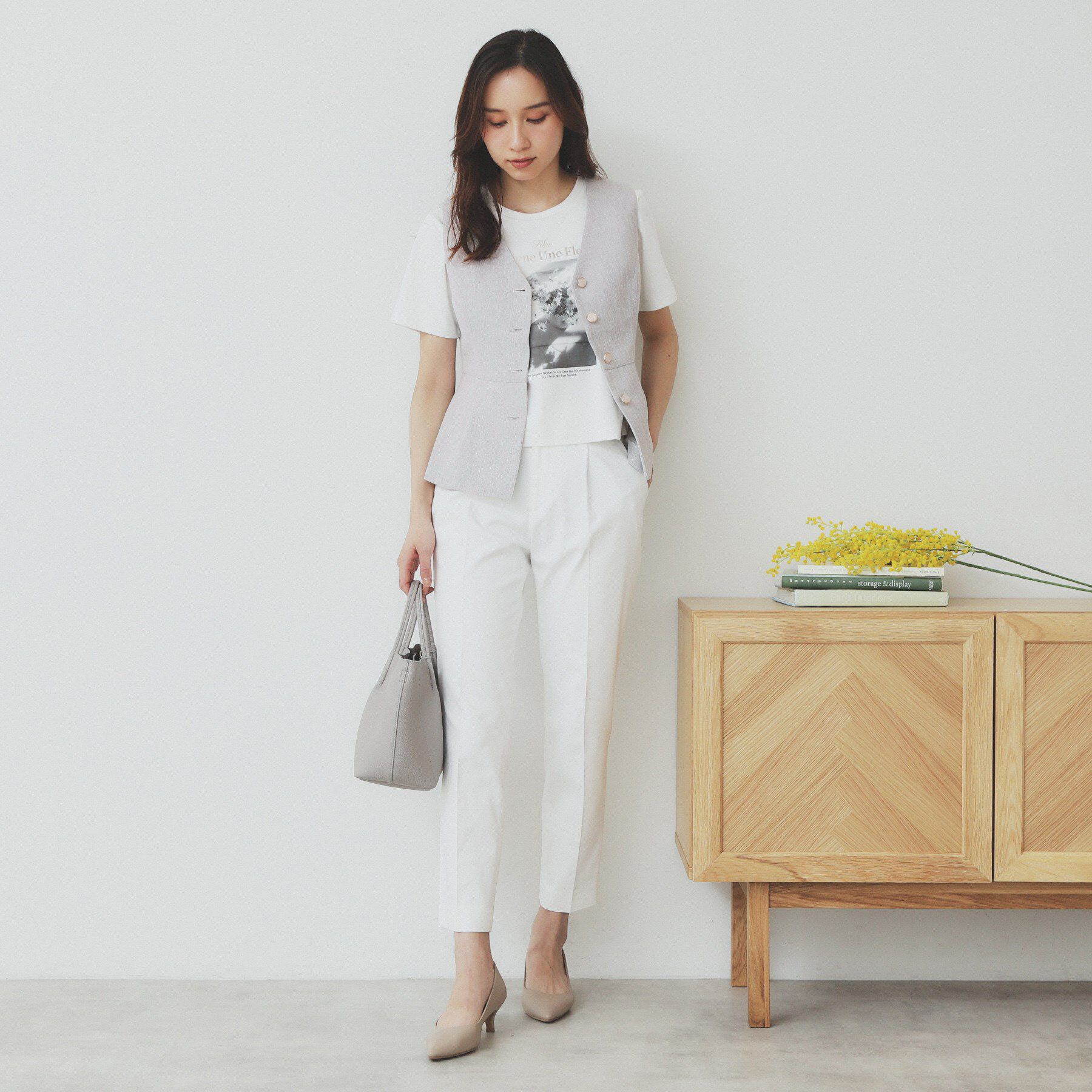 index「麻混ラメツイードペプラムジレ/セットアップ対応【洗濯機洗い可】」|ベスト・ジレ|