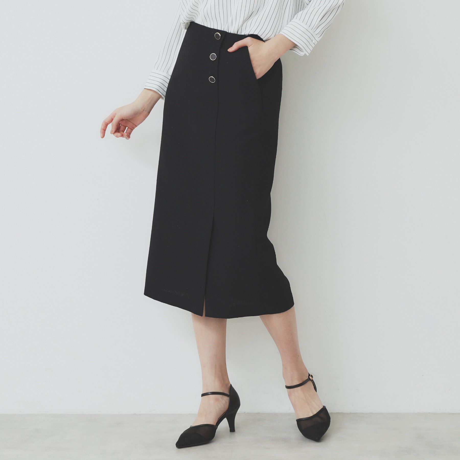 index「リネンライクラメツイードラップタイトスカート/セットアップ対応【洗濯機洗い可】」|スカート|ブラック(019)