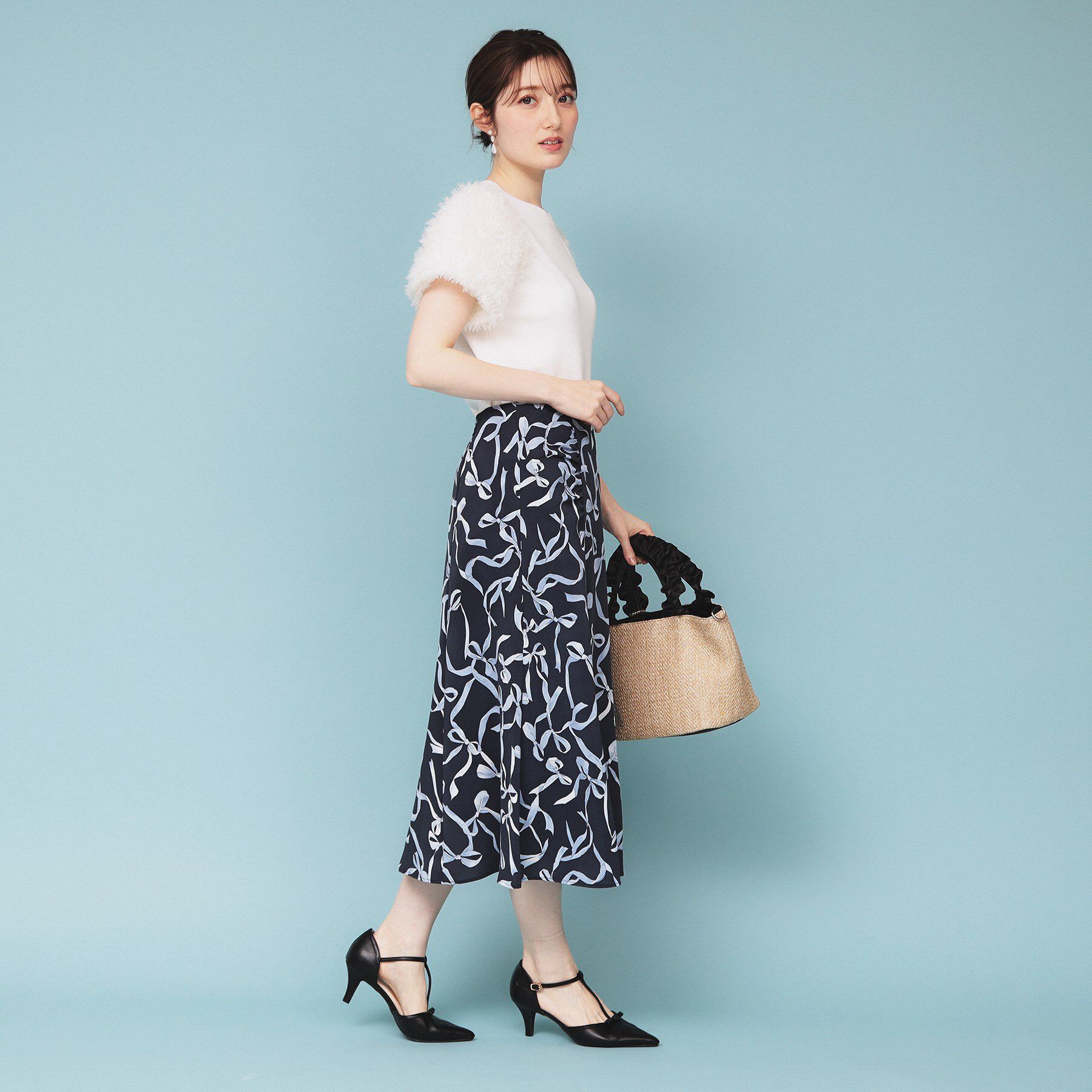 index「リボン柄マーメイドフレアスカート【洗濯機洗い可/イージーアイロン】」|スカート|