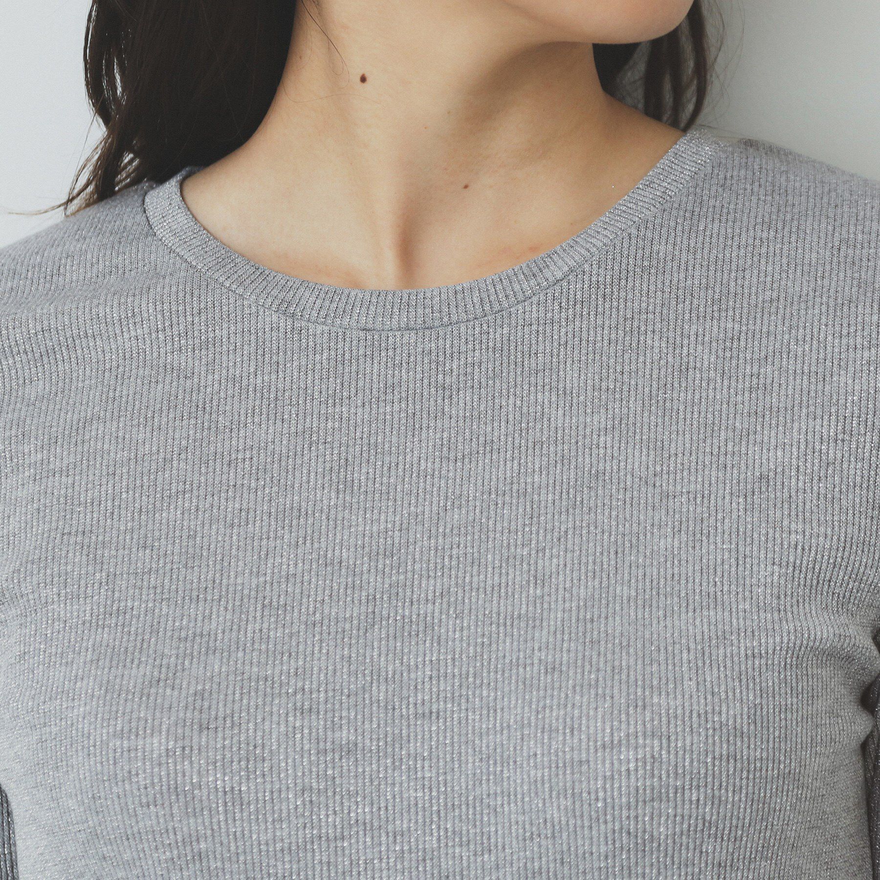 index「ラメリブクルーネックトップス【洗濯機洗い可】」|Tシャツ・カットソー|