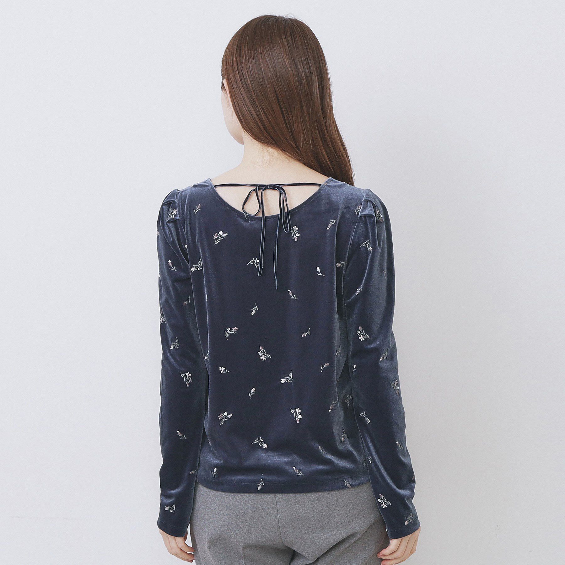 index「バックシャン小花刺繍ベロアトップス【洗濯機OK】」|Tシャツ・カットソー|
