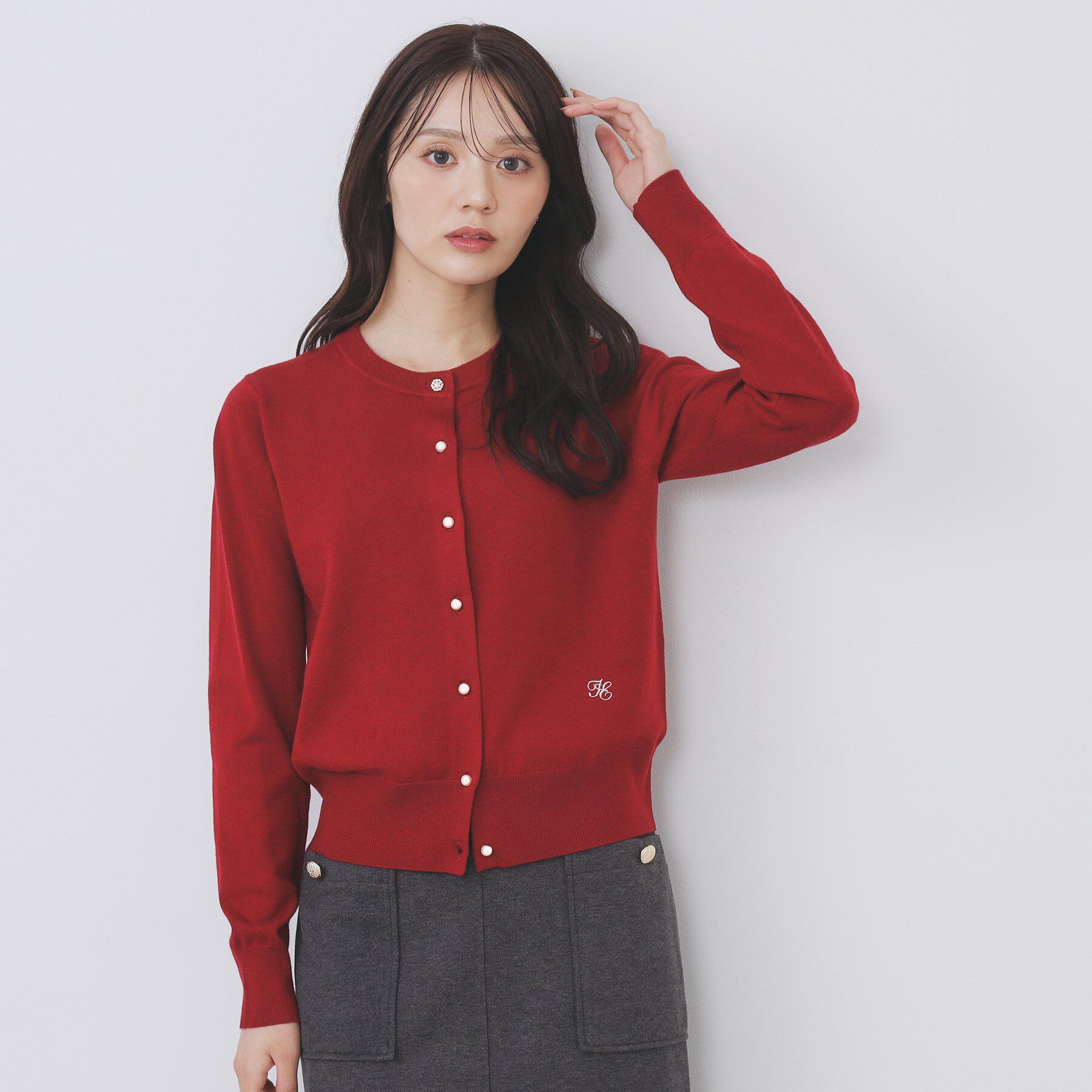 index「ビジュークルーネックカーディガン【洗濯機OK】」|カーディガン|ボルドー(064)