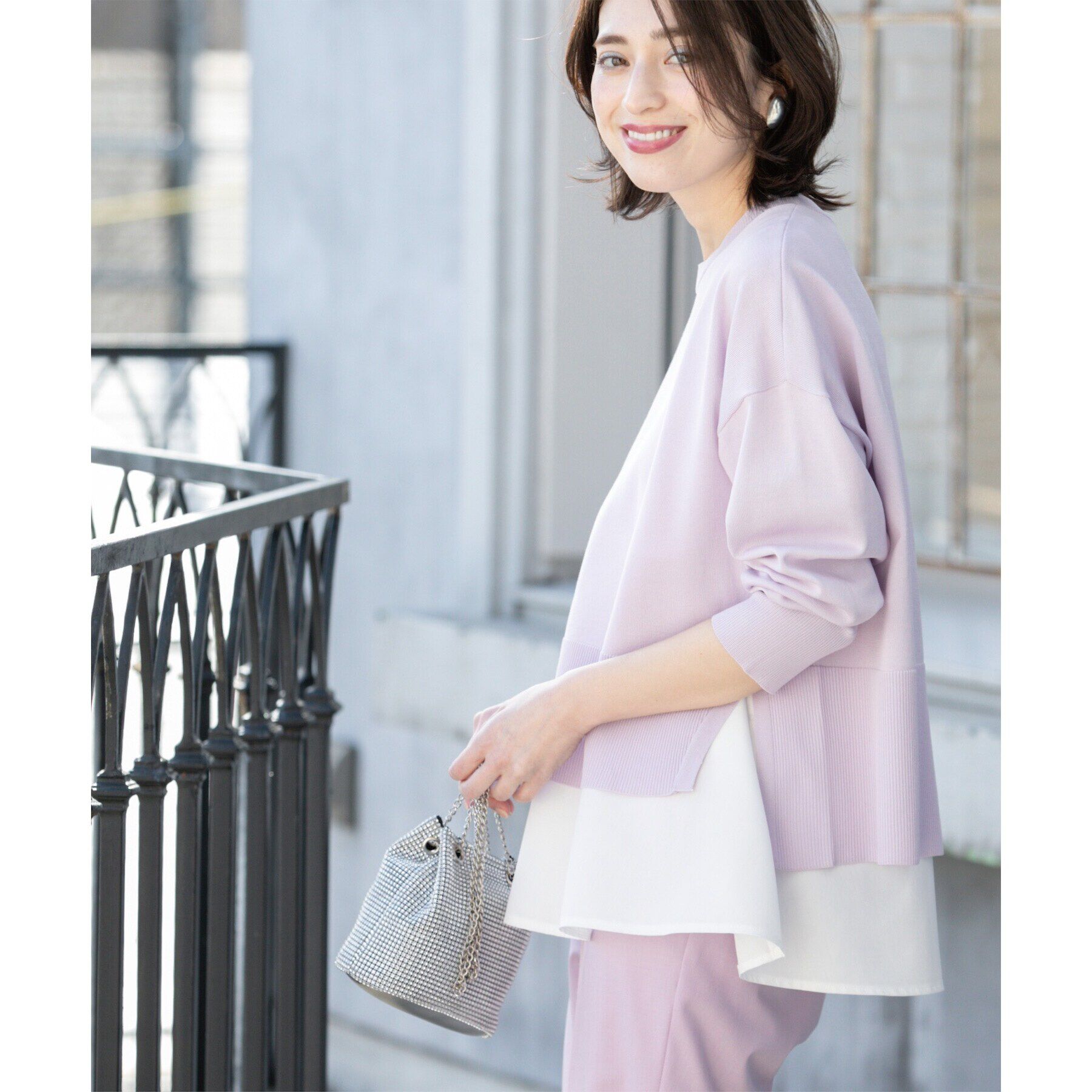 OPAQUE.CLIP「《ツインセット》ワイドニット&times;裾フレアタンクトップ【洗濯機洗い可/抗ピル】」|ニット・セーター|ラベンダー(080)