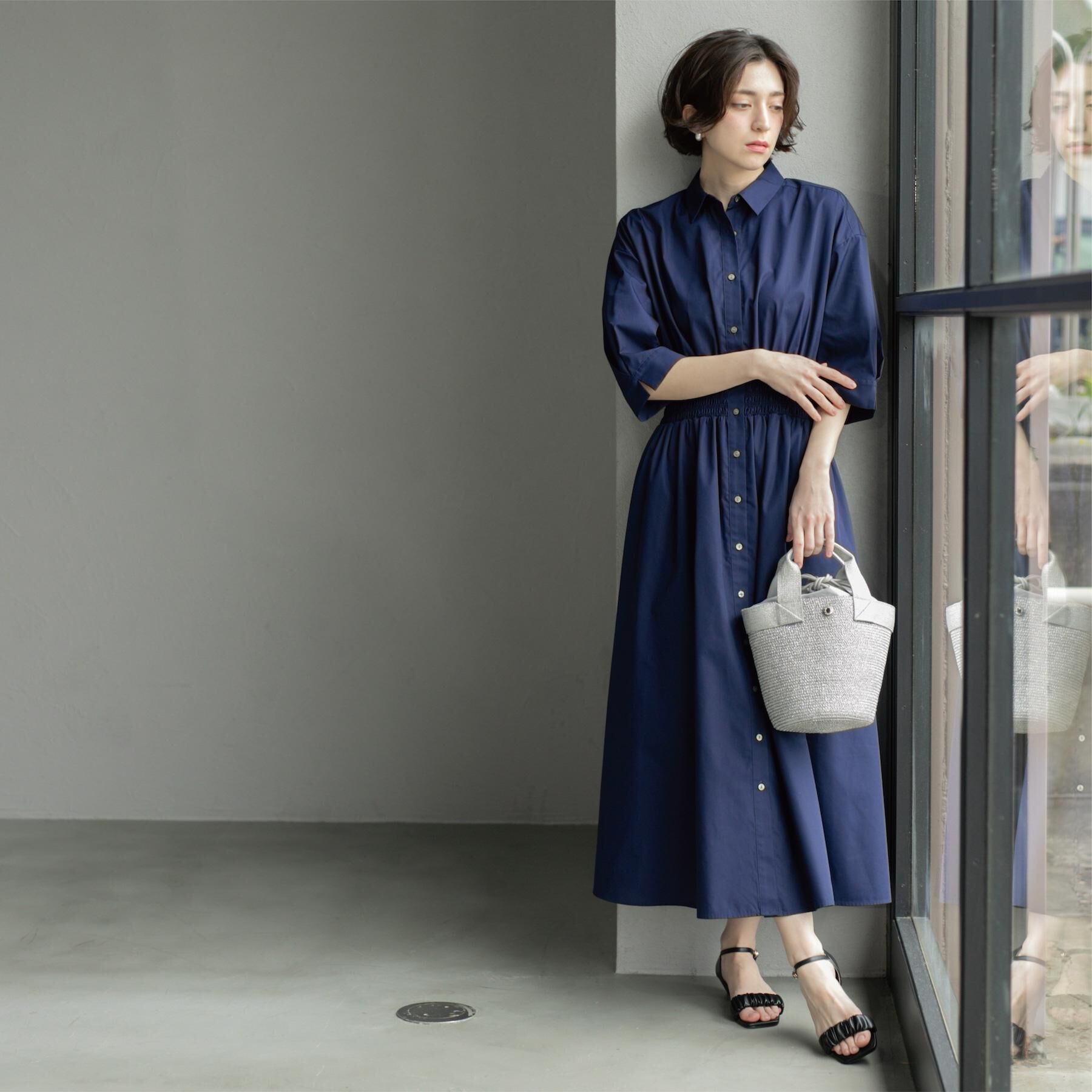 OPAQUE.CLIP「《5色展開》フィット＆フレアシャツワンピース【洗濯機洗い可】」|ワンピース|