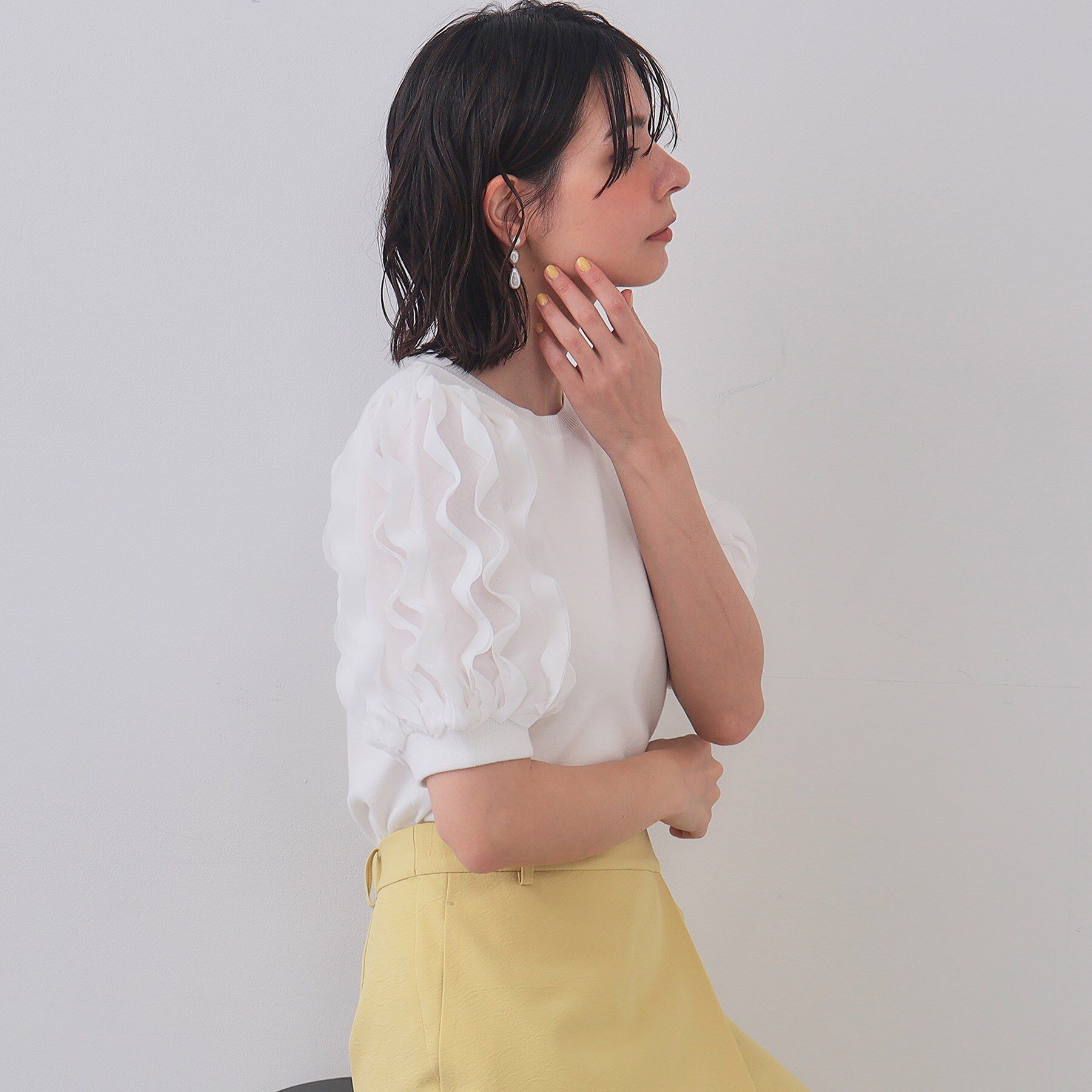 OPAQUE.CLIP「フリルスリーブデザインニット【洗濯機洗い可】」|Tシャツ・カットソー|