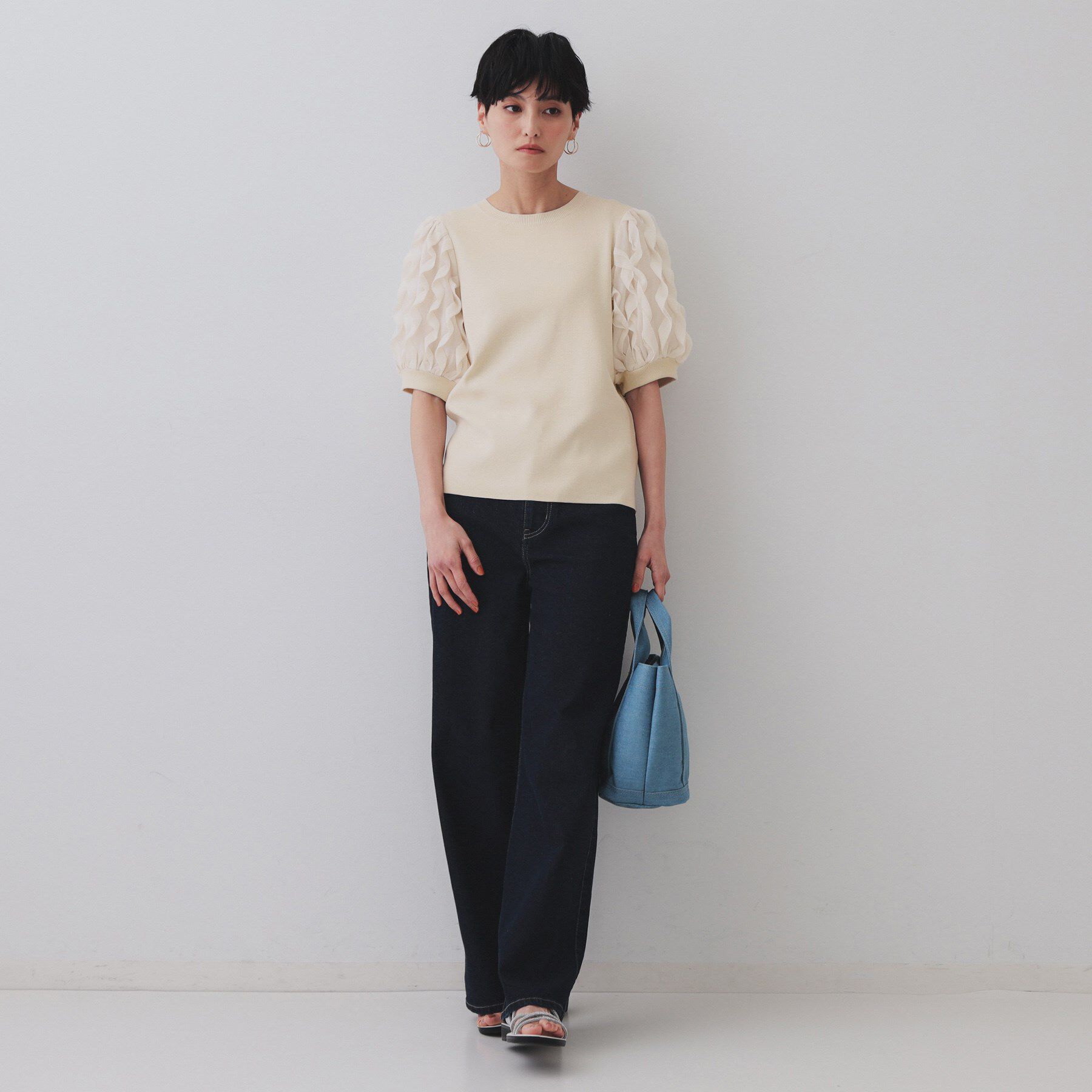 OPAQUE.CLIP「フリルスリーブデザインニット【洗濯機洗い可】」|Tシャツ・カットソー|