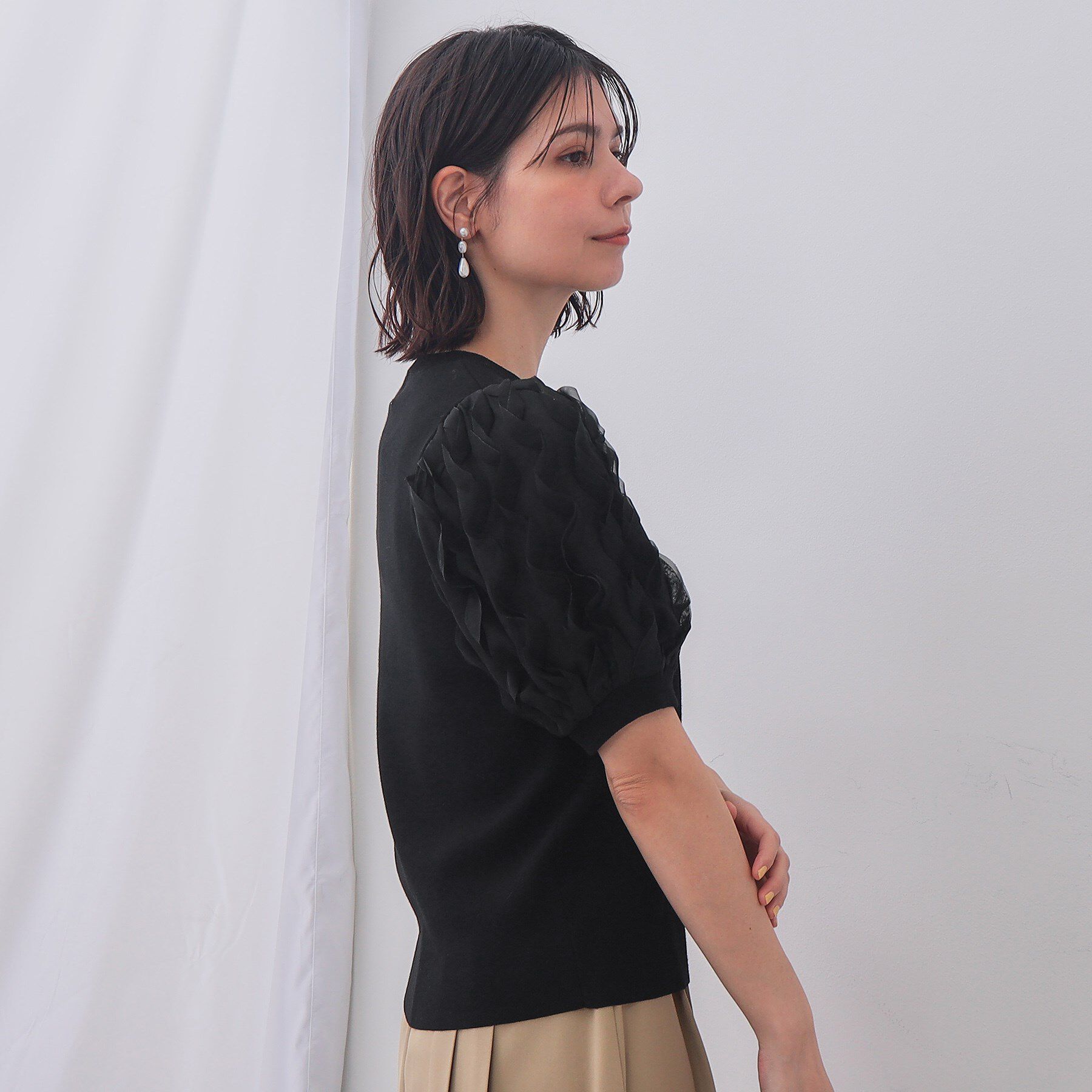 OPAQUE.CLIP「フリルスリーブデザインニット【洗濯機洗い可】」|Tシャツ・カットソー|