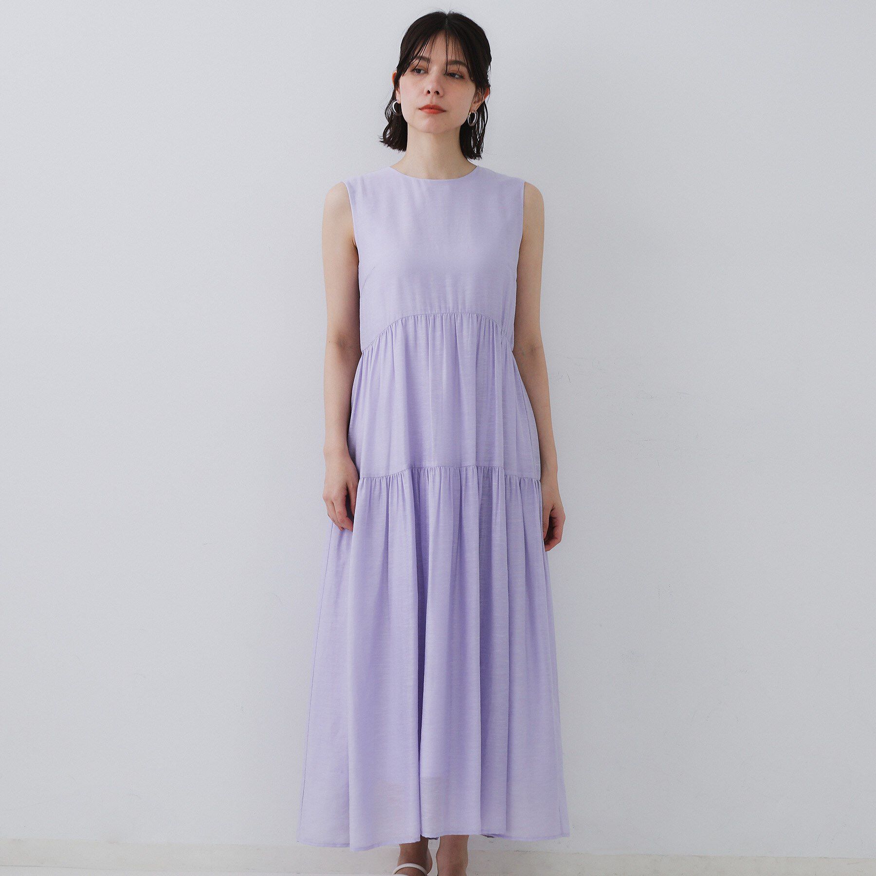 OPAQUE.CLIP「麻混シアーギャザーティアードワンピース【洗濯機洗い可】」|ワンピース|