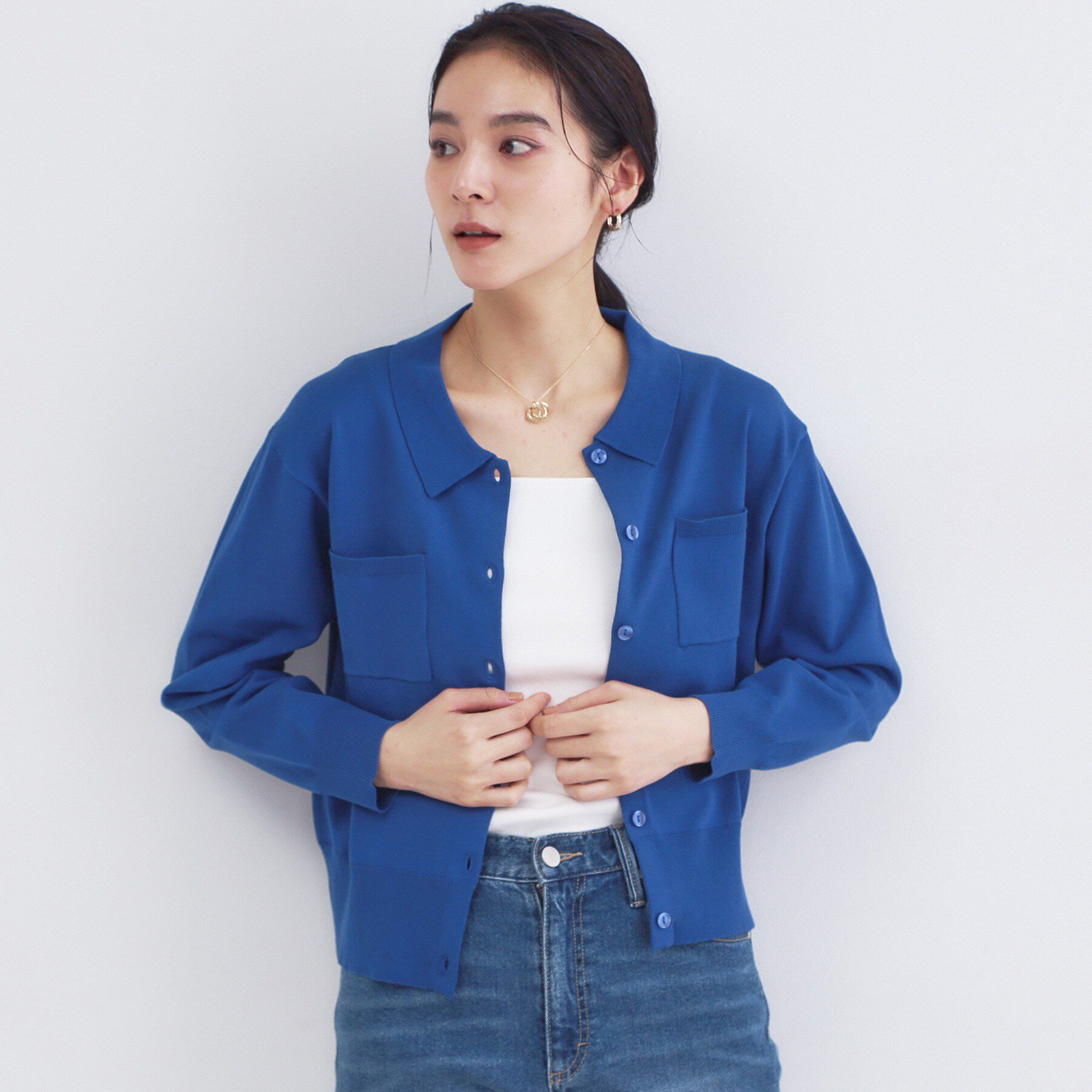 OPAQUE.CLIP「ポロ衿デザインニットカーディガン【洗濯機OK】」|カーディガン|