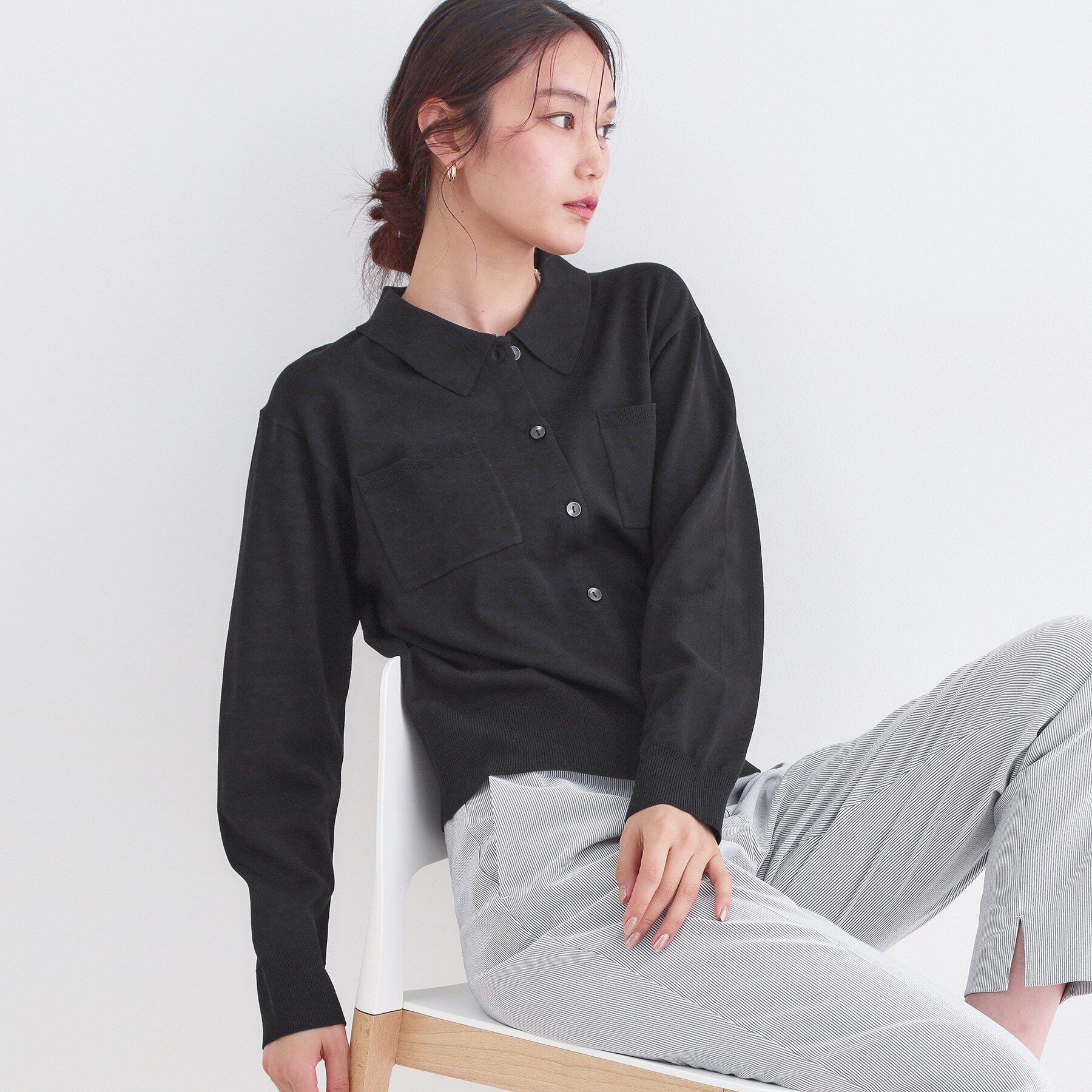 OPAQUE.CLIP「ポロ衿デザインニットカーディガン【洗濯機OK】」|カーディガン|ブラック(019)