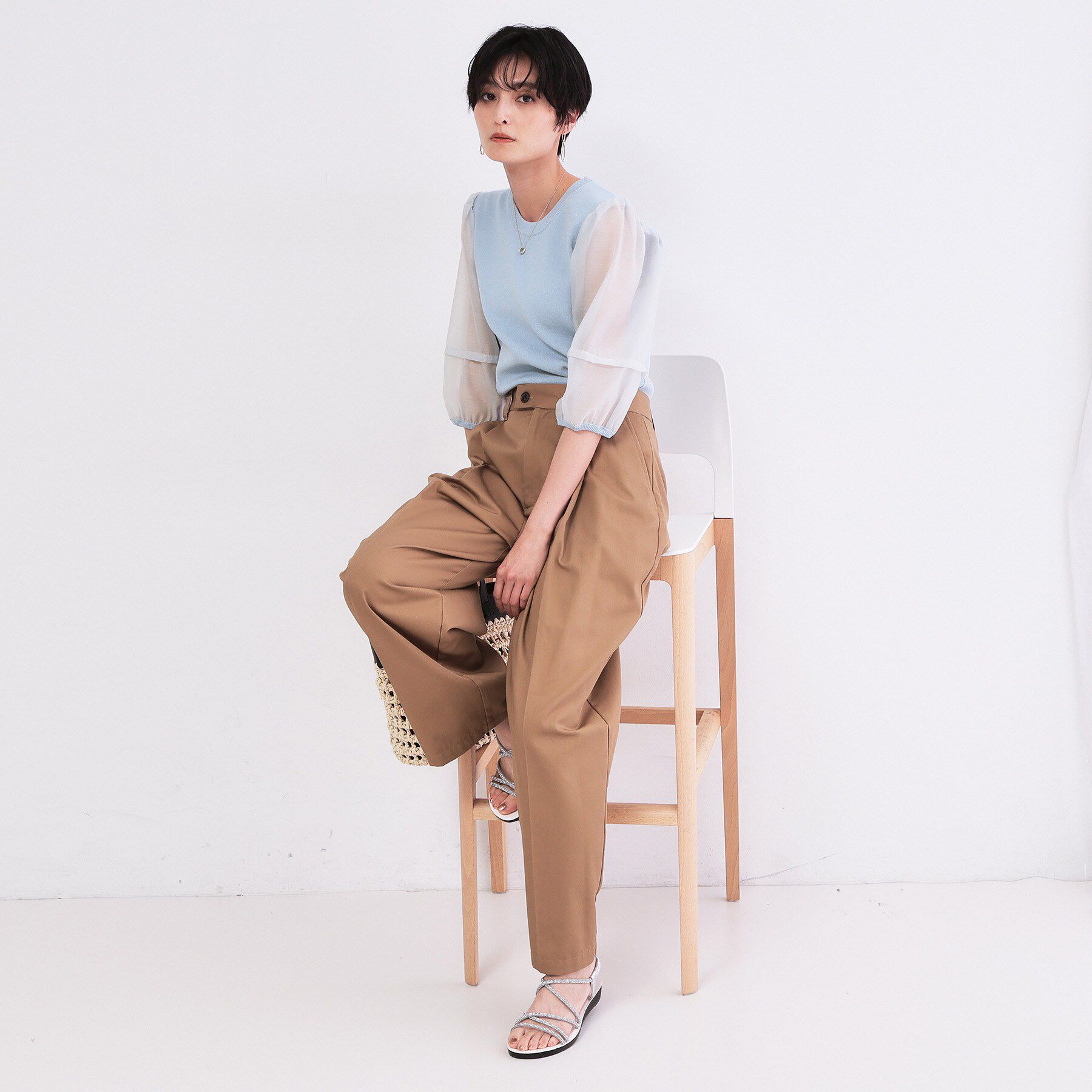 OPAQUE.CLIP「オーガンジーパフスリーブドッキングニット【洗濯機OK】」|ニット・セーター|