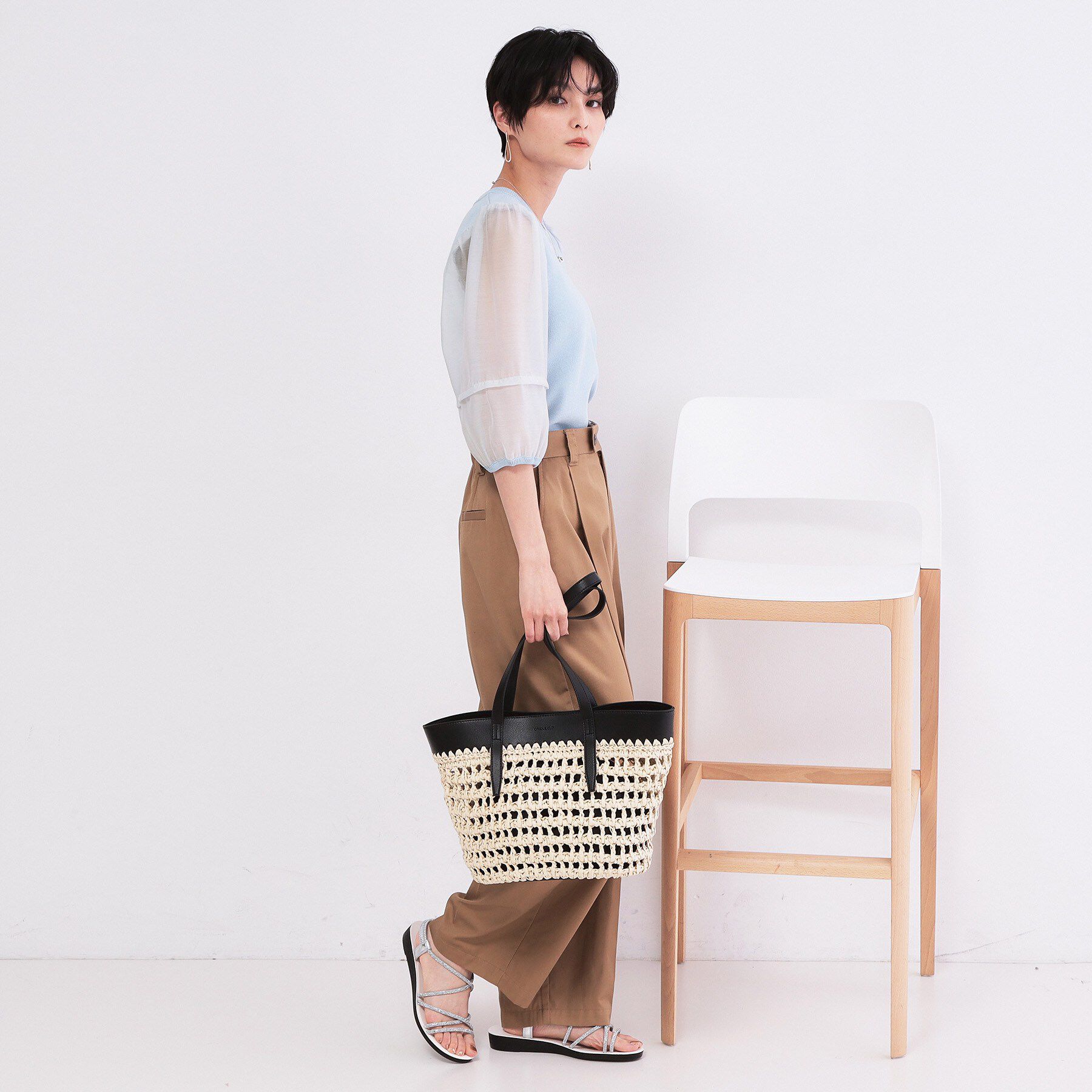 OPAQUE.CLIP「オーガンジーパフスリーブドッキングニット【洗濯機OK】」|ニット・セーター|