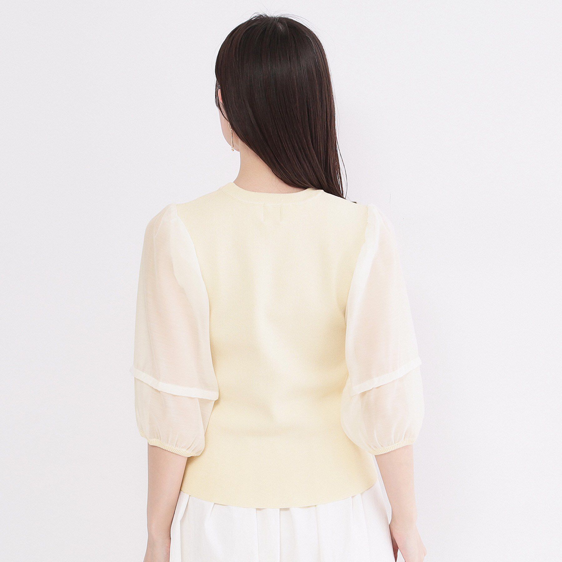 OPAQUE.CLIP「オーガンジーパフスリーブドッキングニット【洗濯機OK】」|ニット・セーター|