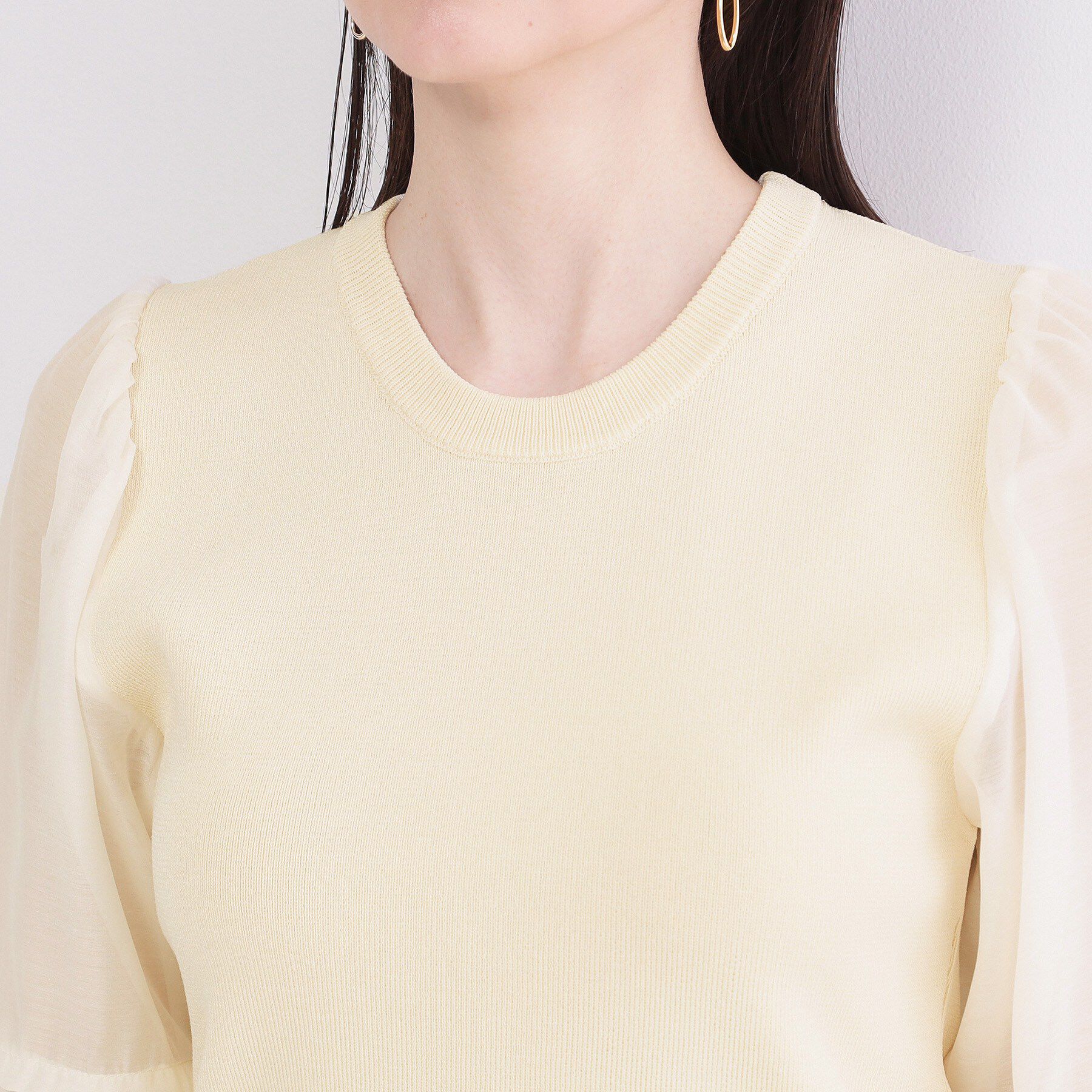 OPAQUE.CLIP「オーガンジーパフスリーブドッキングニット【洗濯機OK】」|ニット・セーター|