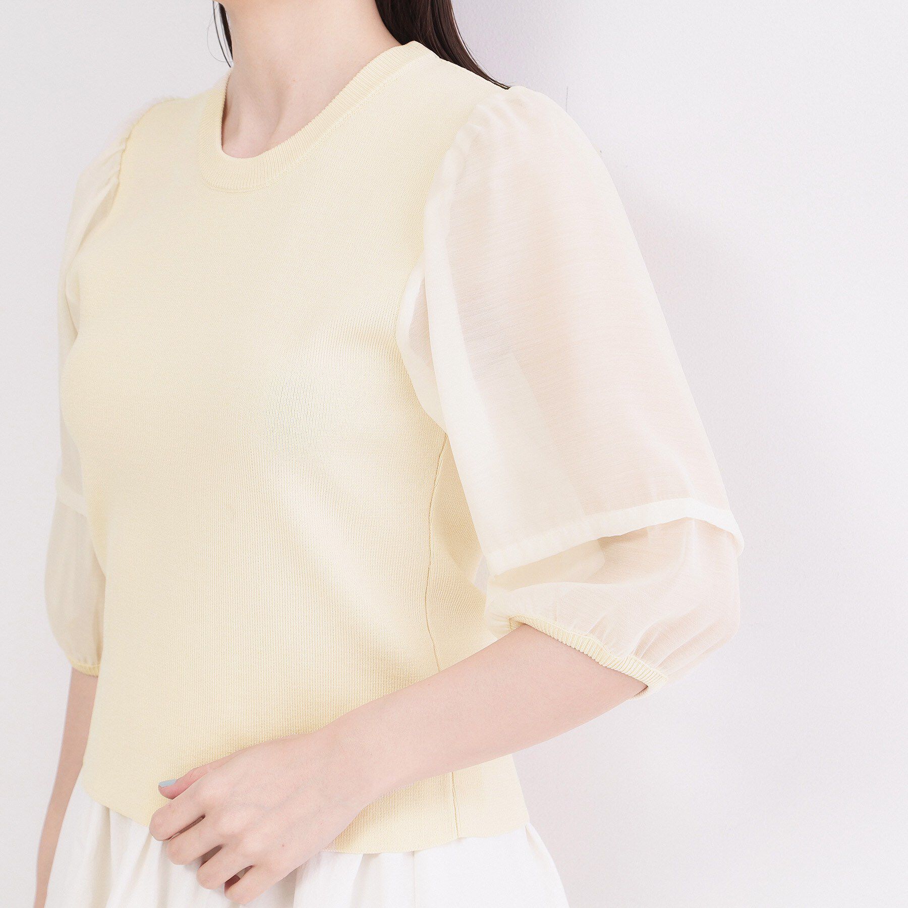 OPAQUE.CLIP「オーガンジーパフスリーブドッキングニット【洗濯機OK】」|ニット・セーター|