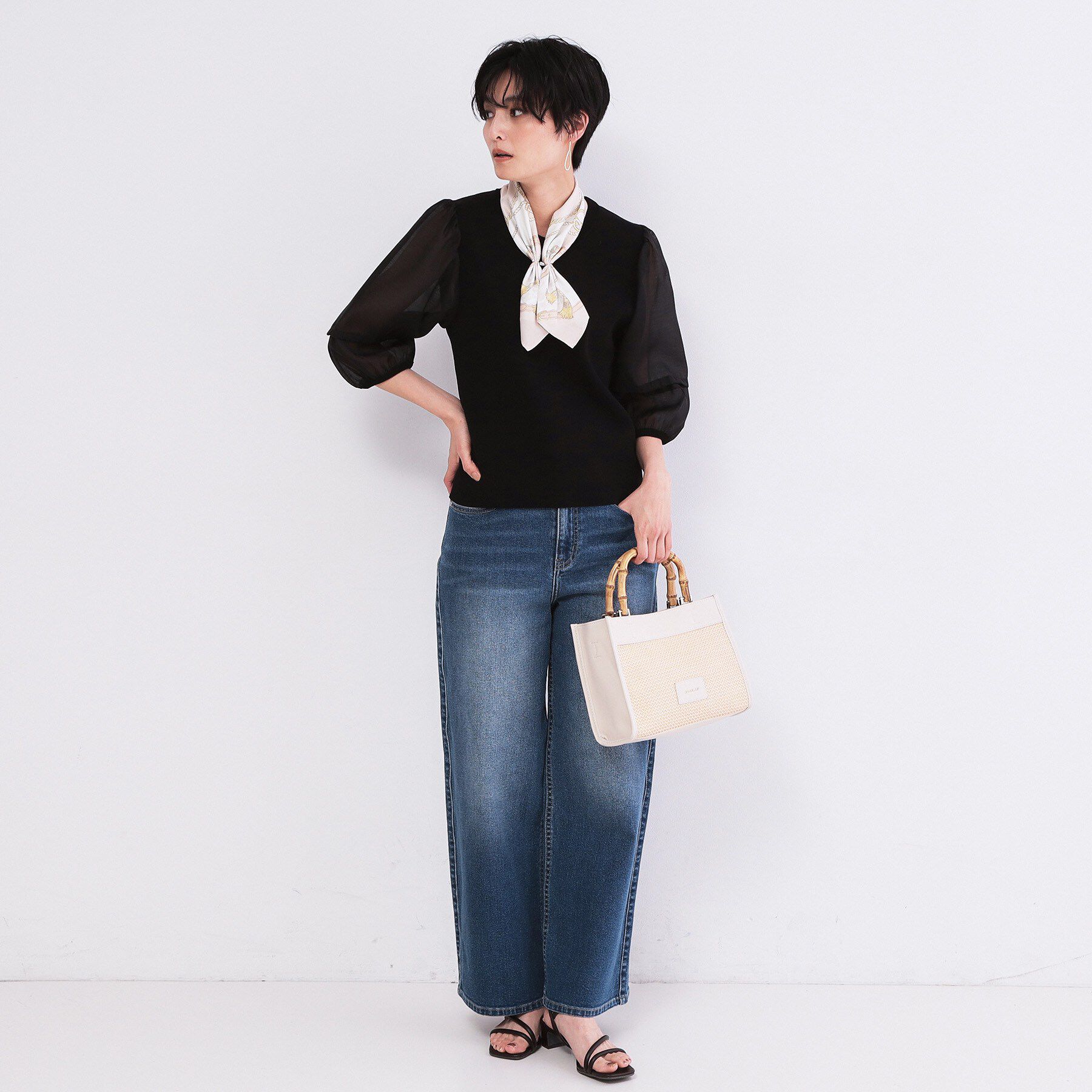 OPAQUE.CLIP「オーガンジーパフスリーブドッキングニット【洗濯機OK】」|ニット・セーター|