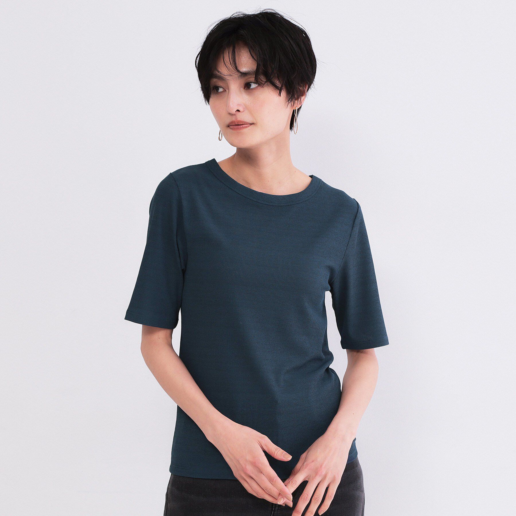 OPAQUE.CLIP「シアーメランジリブカットソー【洗濯機OK】」|Tシャツ・カットソー|