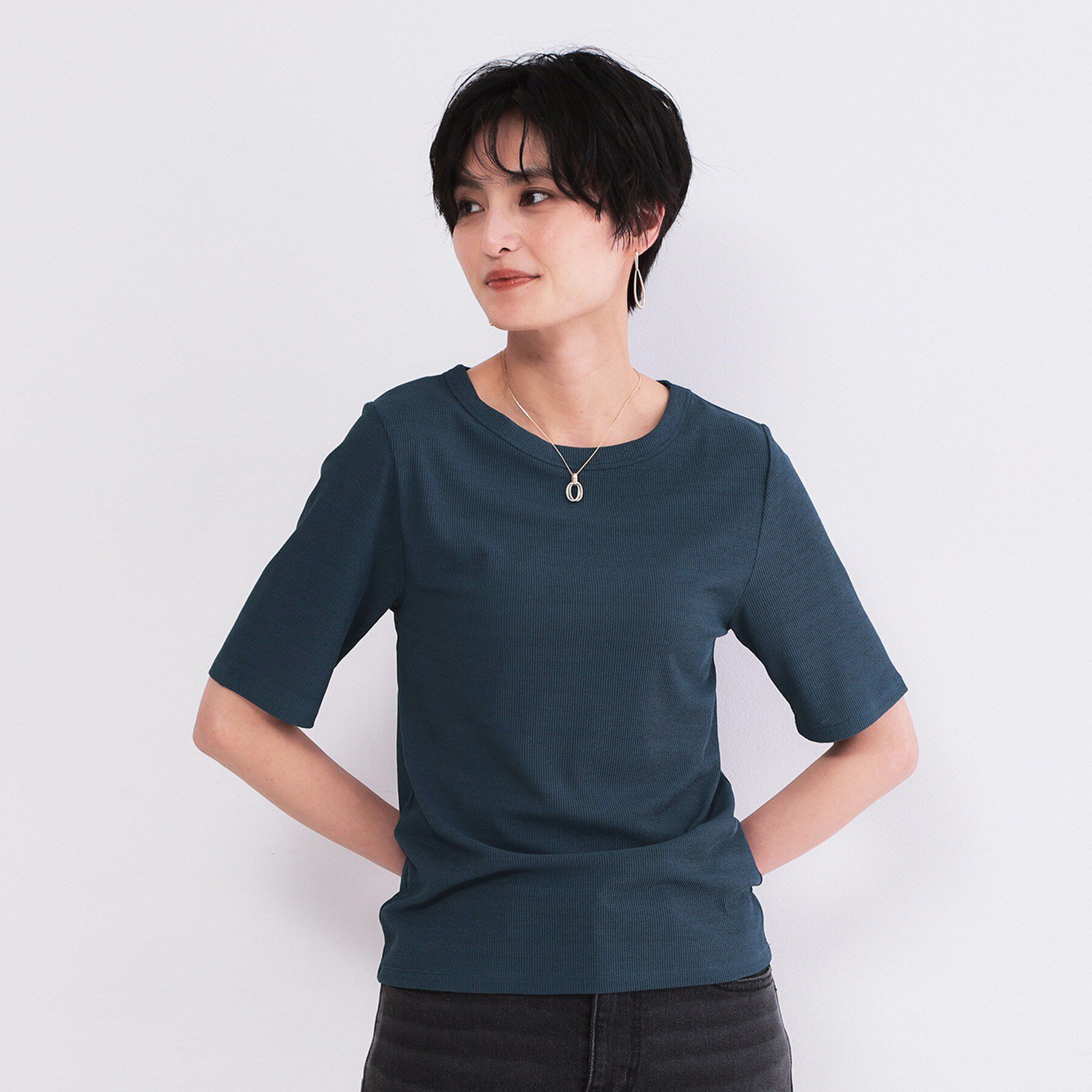 OPAQUE.CLIP「シアーメランジリブカットソー【洗濯機OK】」|Tシャツ・カットソー|ブルー(093)