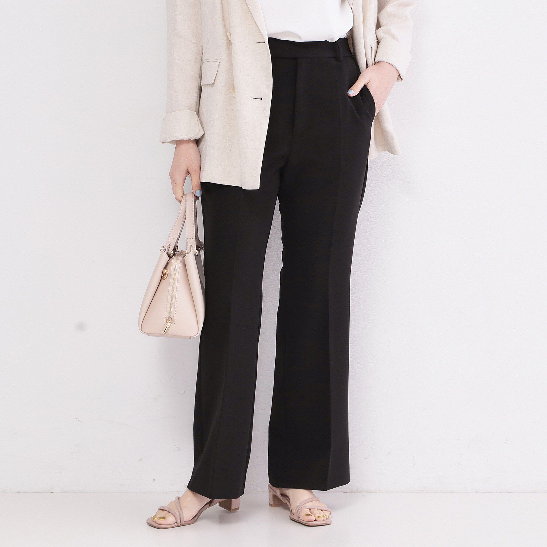 OPAQUE.CLIP「ストレッチフレアパンツ【洗濯機OK／イージーアイロン】」|その他|ブラック(019)