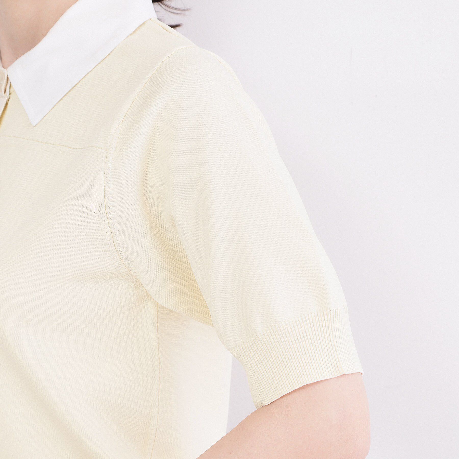 OPAQUE.CLIP「フォルムスリーブ ドッキングポロ衿ニット【洗濯機OK】」|ニット・セーター|
