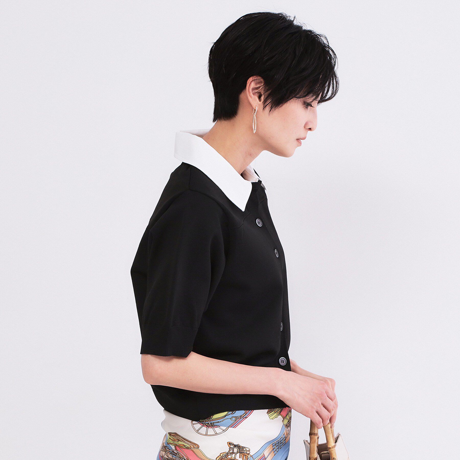 OPAQUE.CLIP「フォルムスリーブ ドッキングポロ衿ニット【洗濯機OK】」|ニット・セーター|