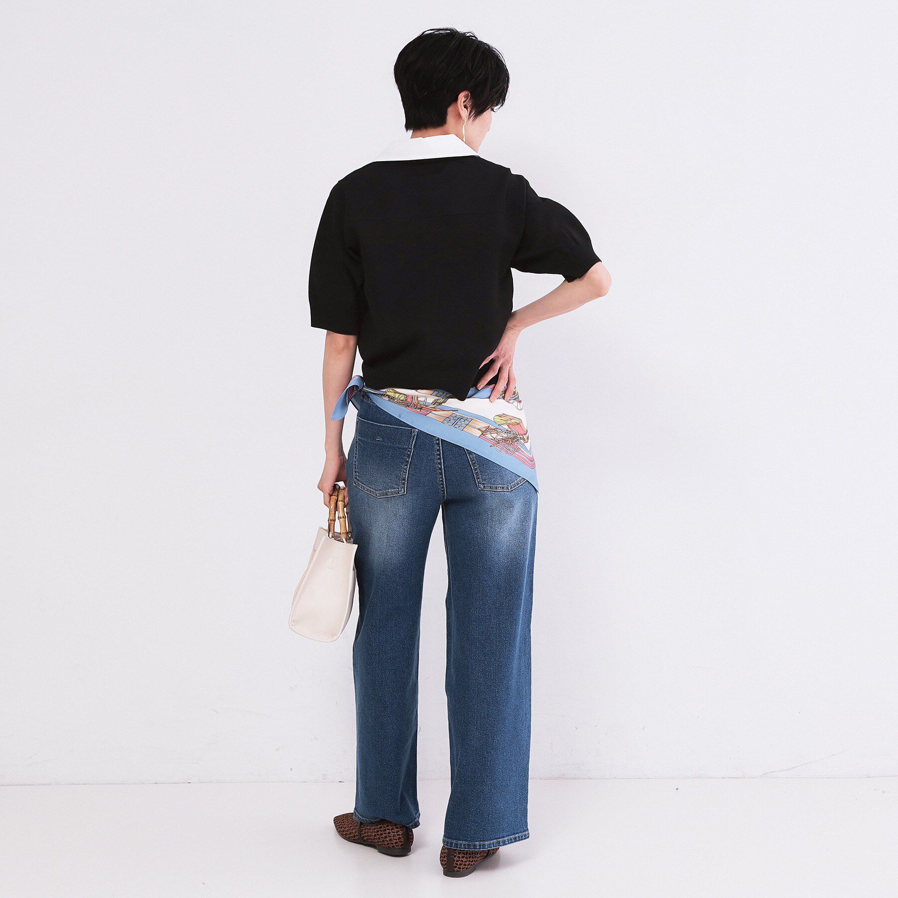 OPAQUE.CLIP「フォルムスリーブ ドッキングポロ衿ニット【洗濯機OK】」|ニット・セーター|